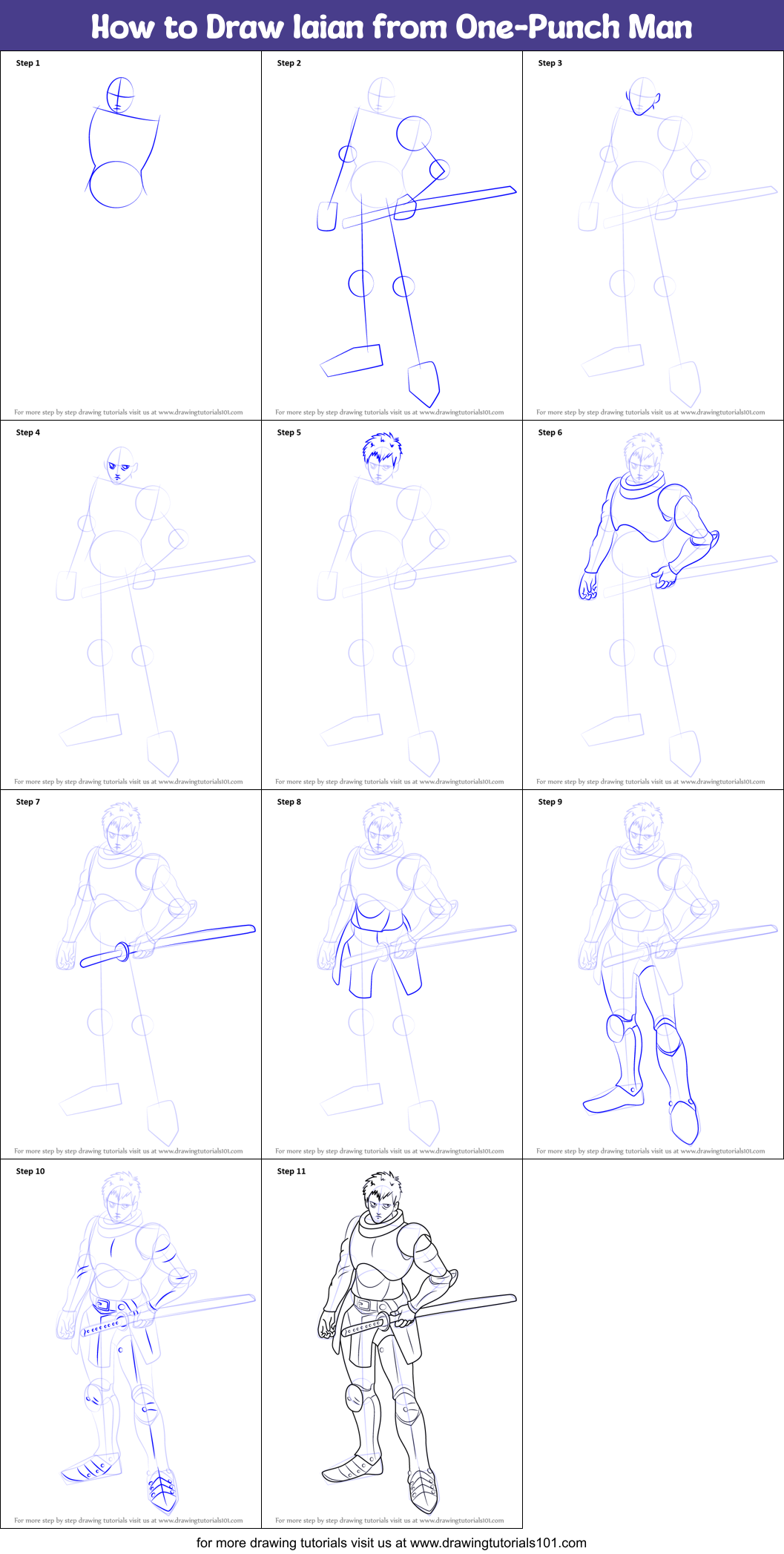 How to Draw Iaian from One-Punch Man Printable Step by Step
