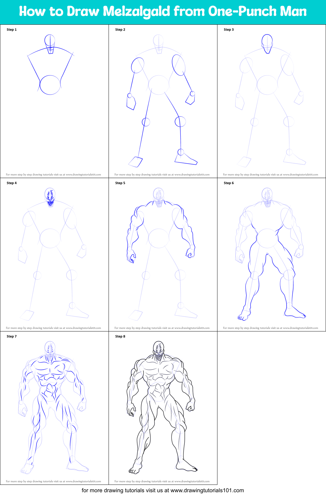 How to Draw Melzalgald from One-Punch Man Printable Step by Step