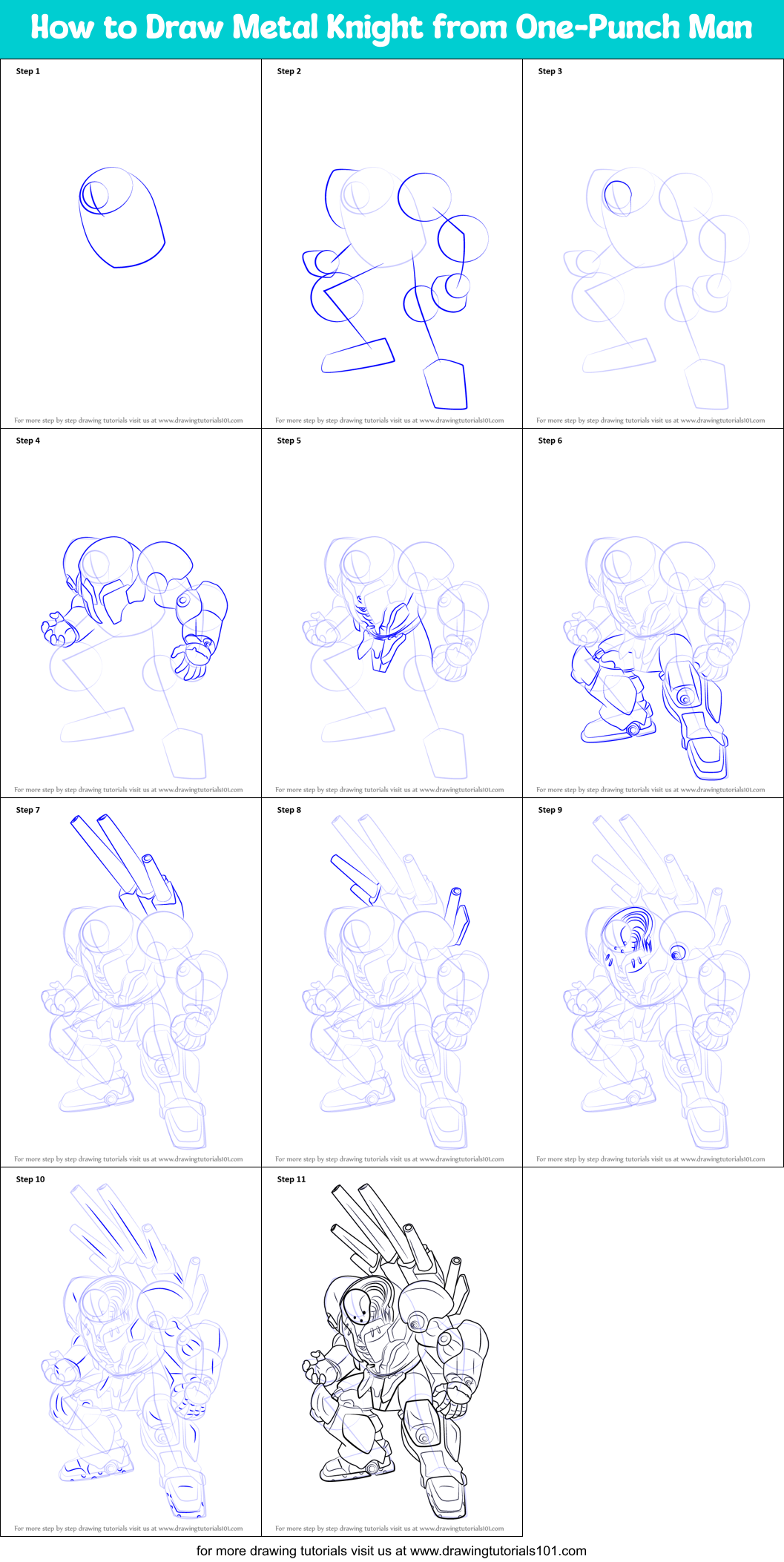 How to Draw Metal Knight from One-Punch Man Printable Step by Step