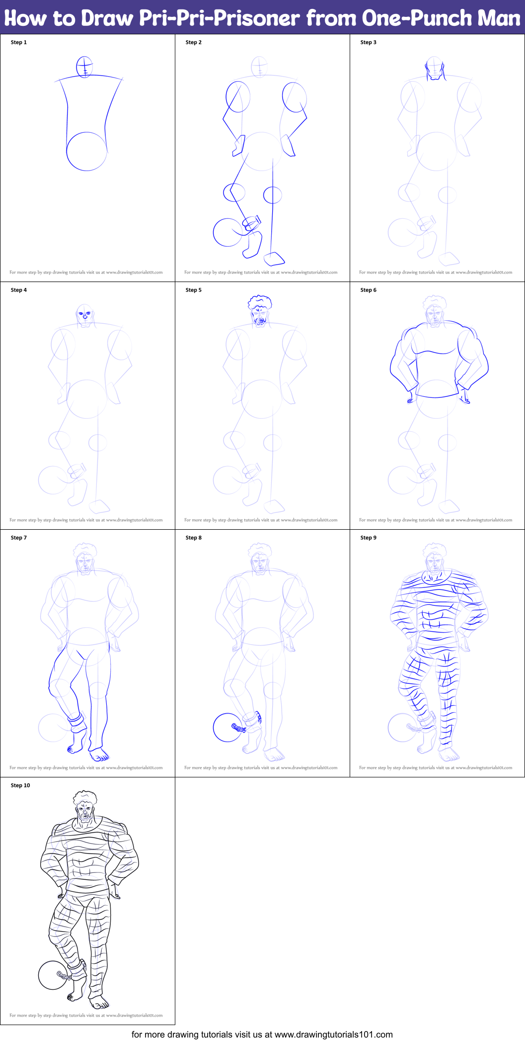 How to Draw Pri-Pri-Prisoner from One-Punch Man Printable Step by Step