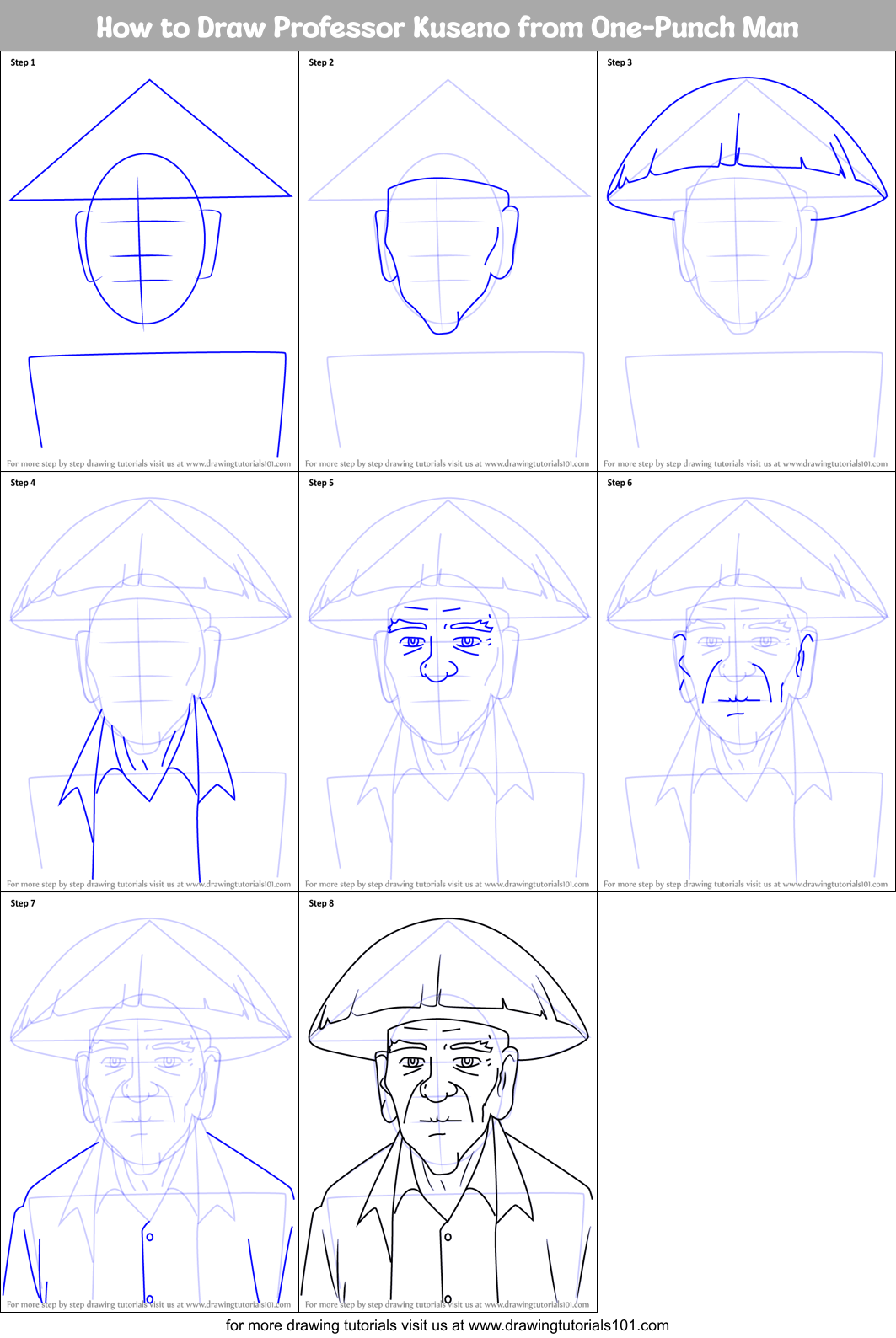How to Draw Professor Kuseno from One-Punch Man Printable Step by Step