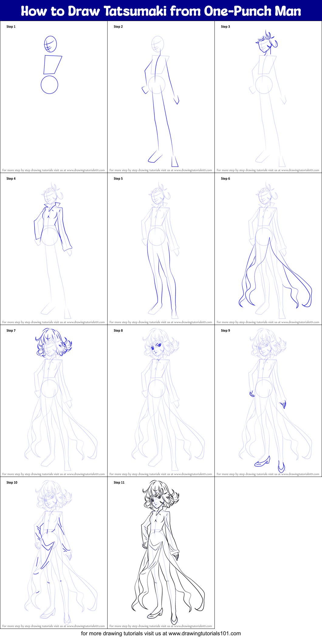 How to Draw Tatsumaki from One-Punch Man Printable Step by Step