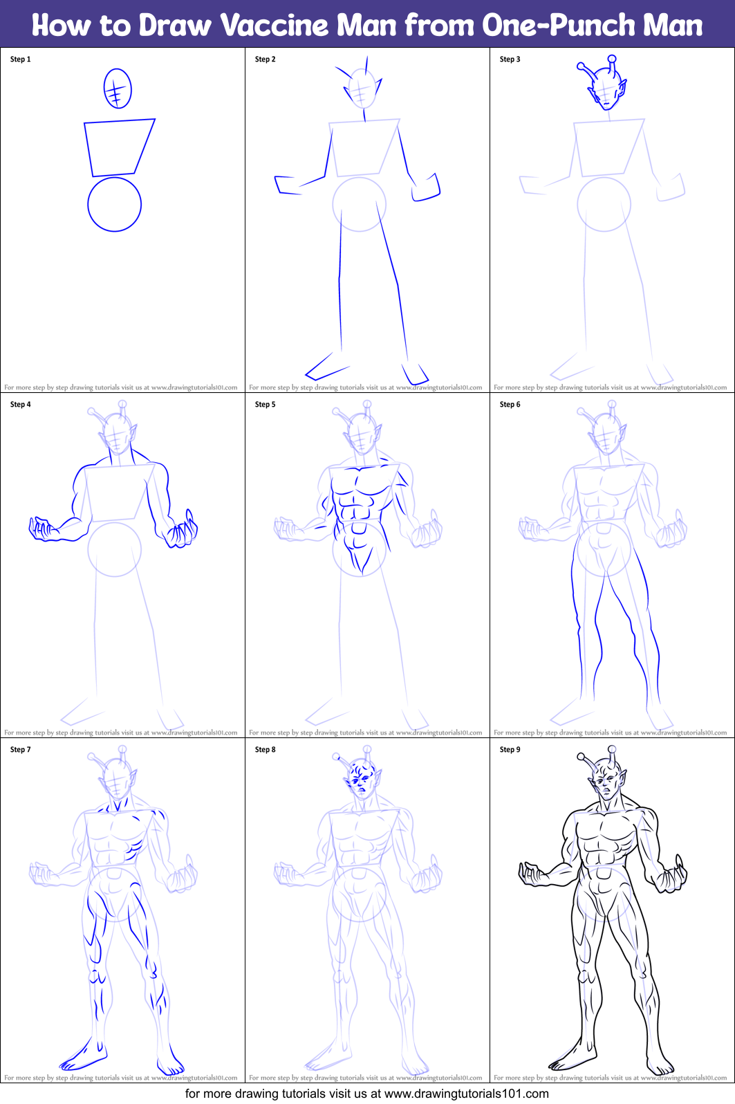 How to Draw Vaccine Man from One-Punch Man Printable Step by Step