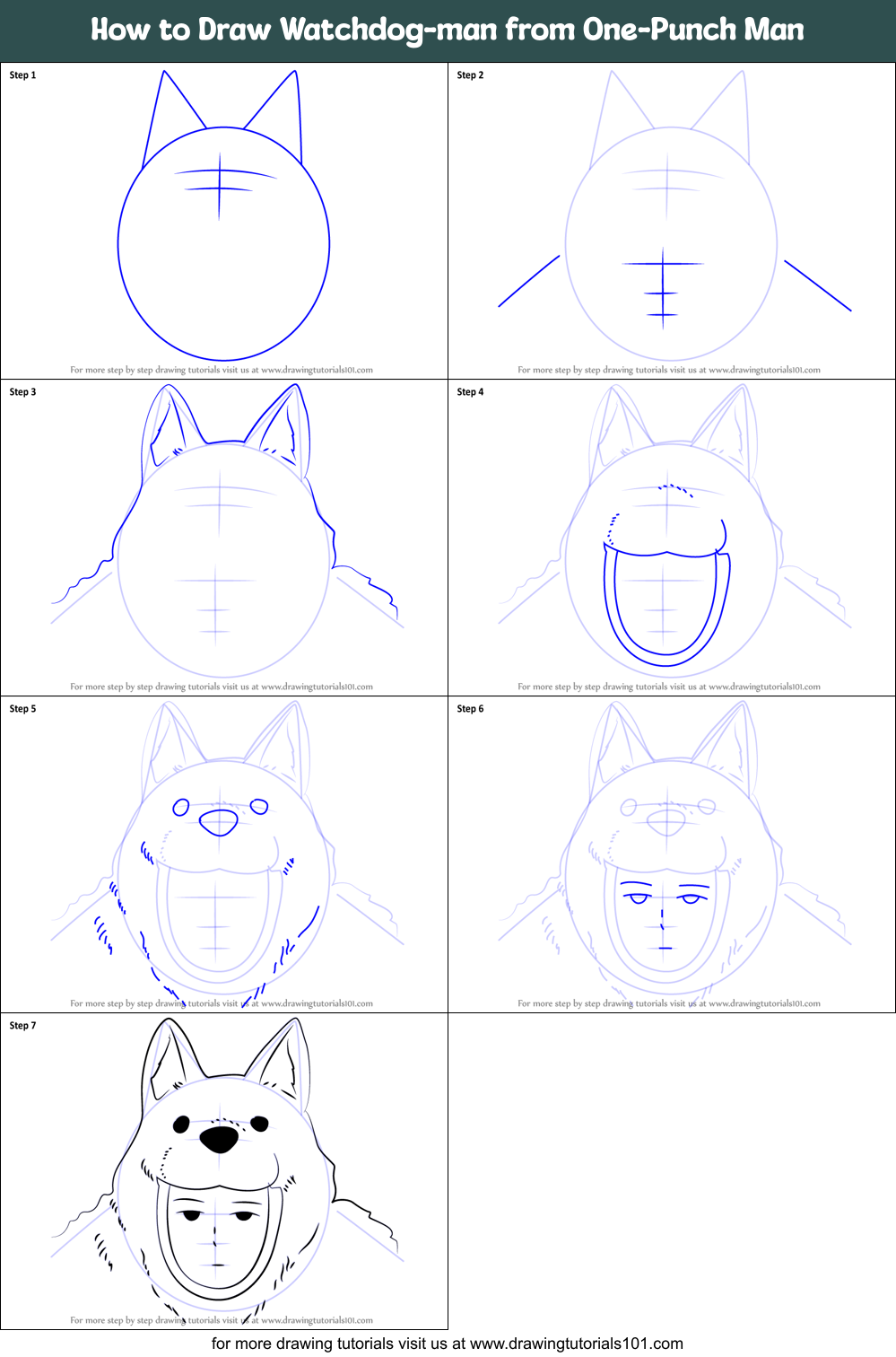 How to Draw Watchdog-man from One-Punch Man Printable Step by Step