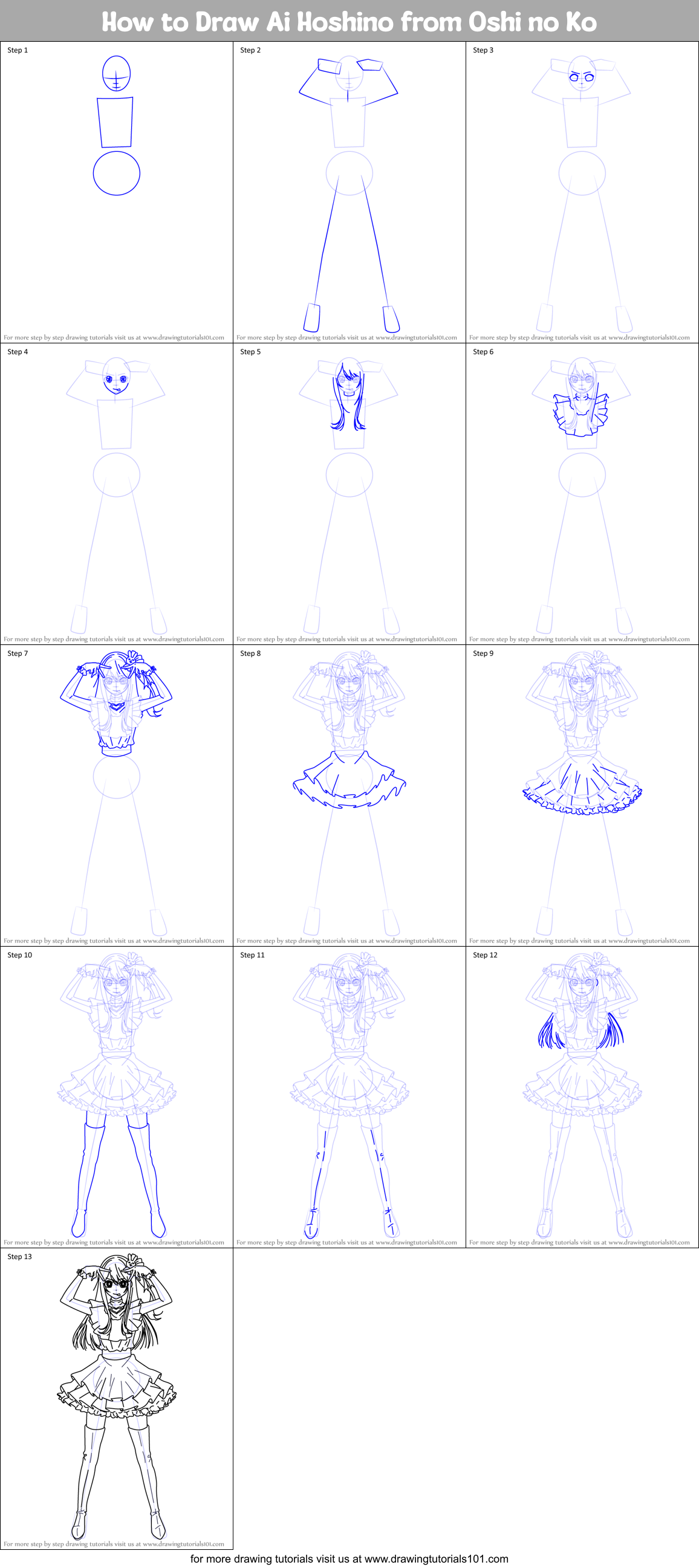 How to Draw Ai Hoshino from Oshi no Ko Printable Step by Step