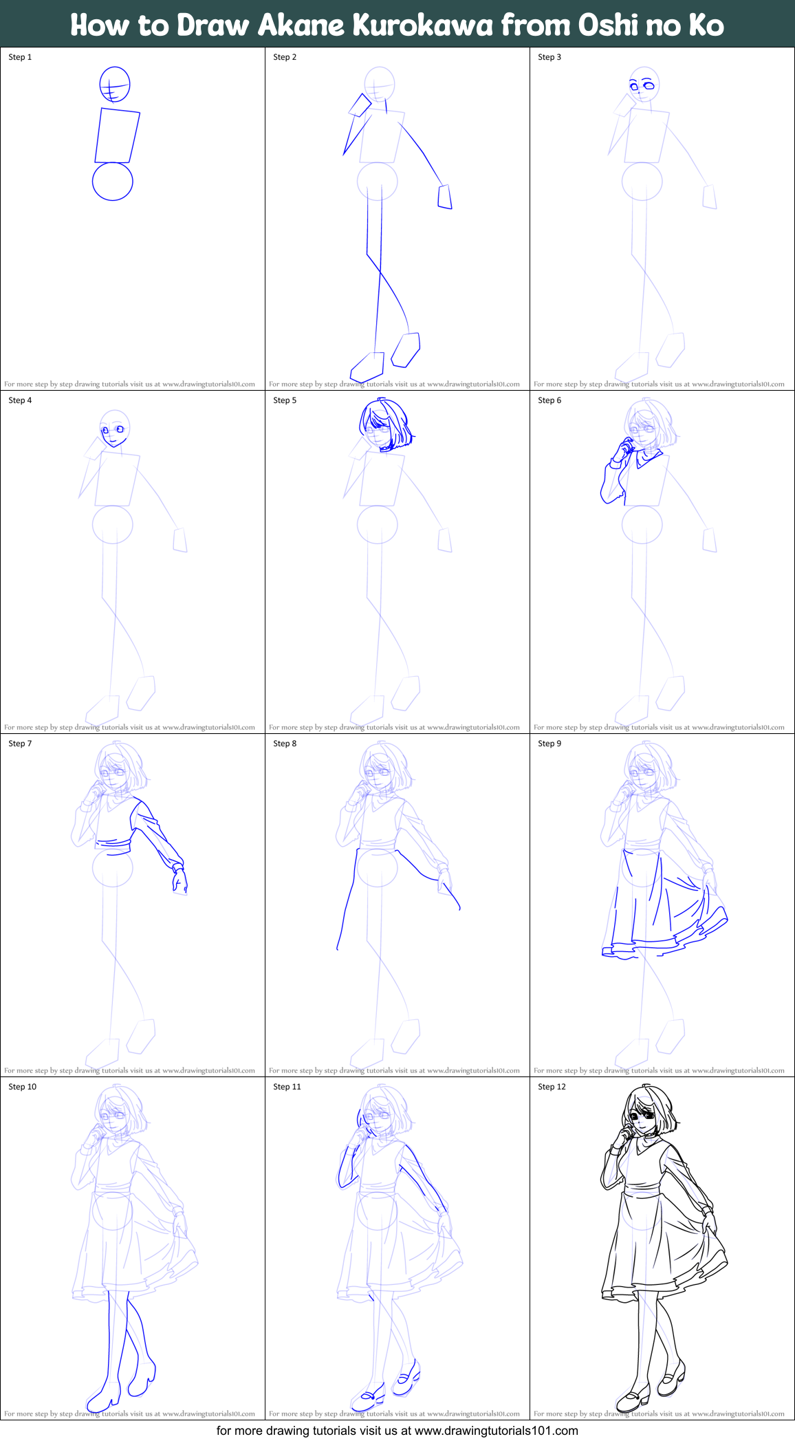 How to Draw Akane Kurokawa from Oshi no Ko Printable Step by Step