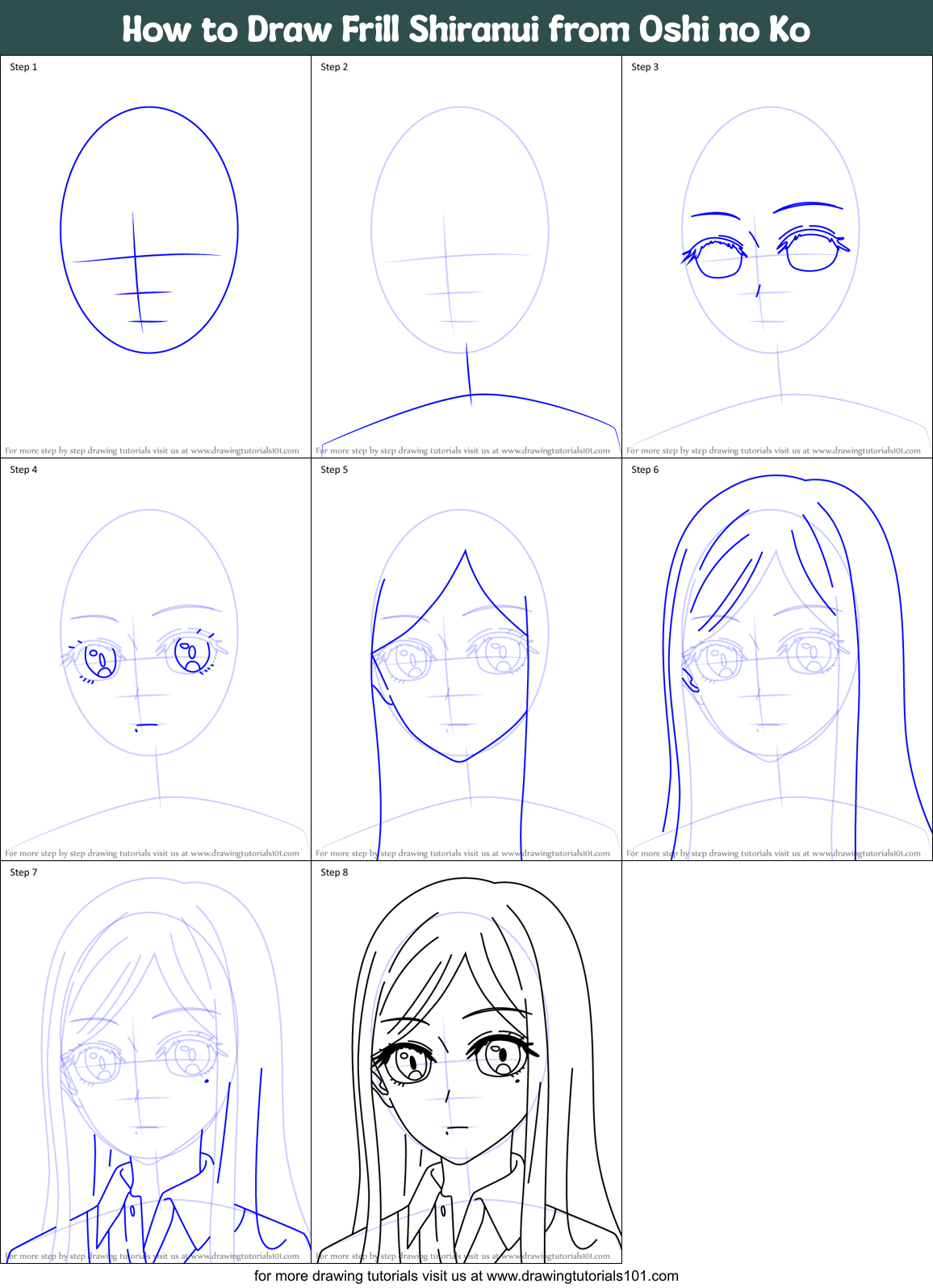 How to Draw Frill Shiranui from Oshi no Ko Printable Step by Step