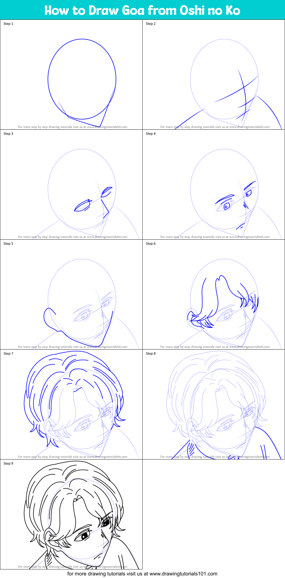 How to Draw Goa from Oshi no Ko Printable Step by Step