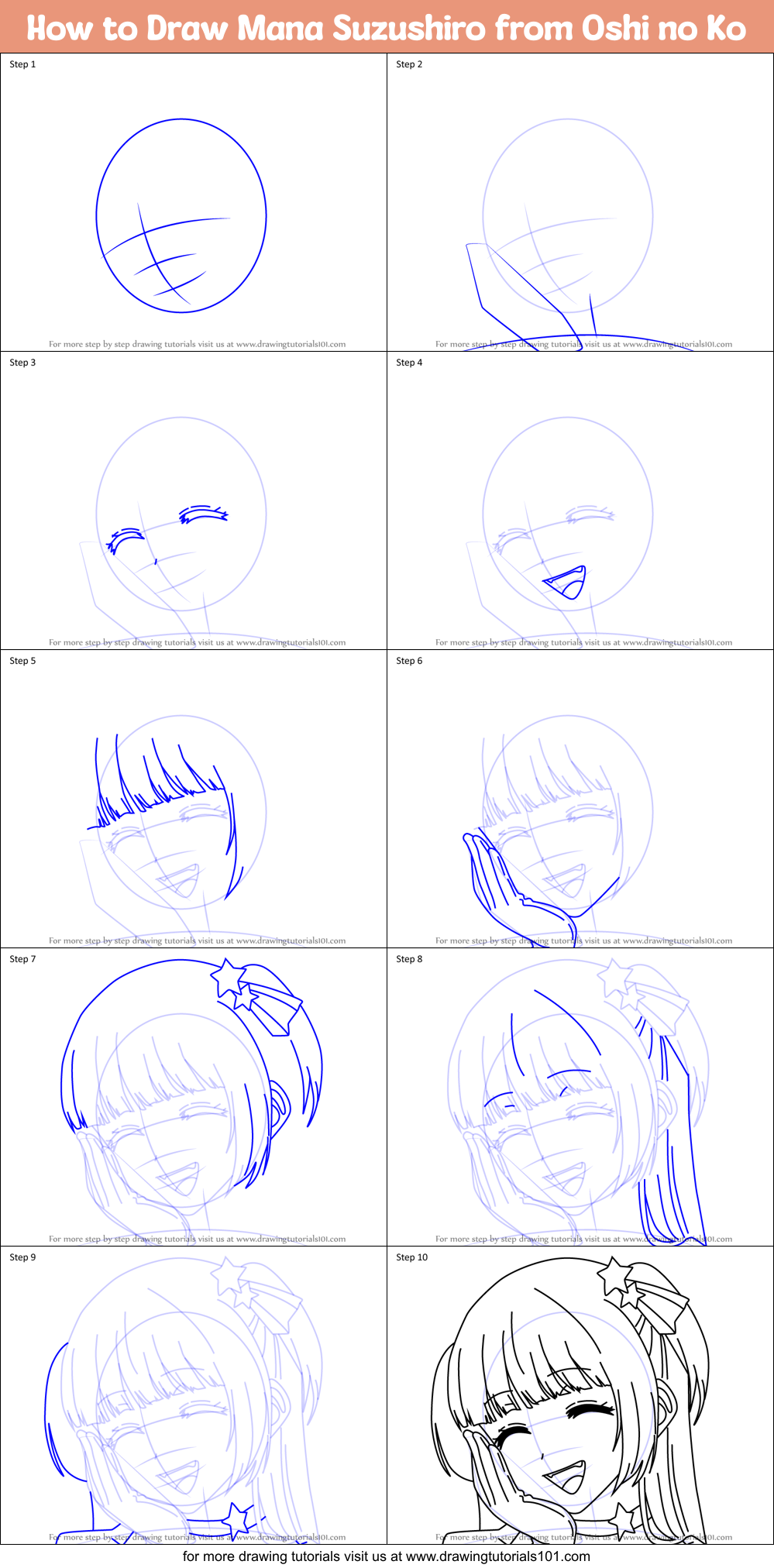How to Draw Mana Suzushiro from Oshi no Ko Printable Step by Step