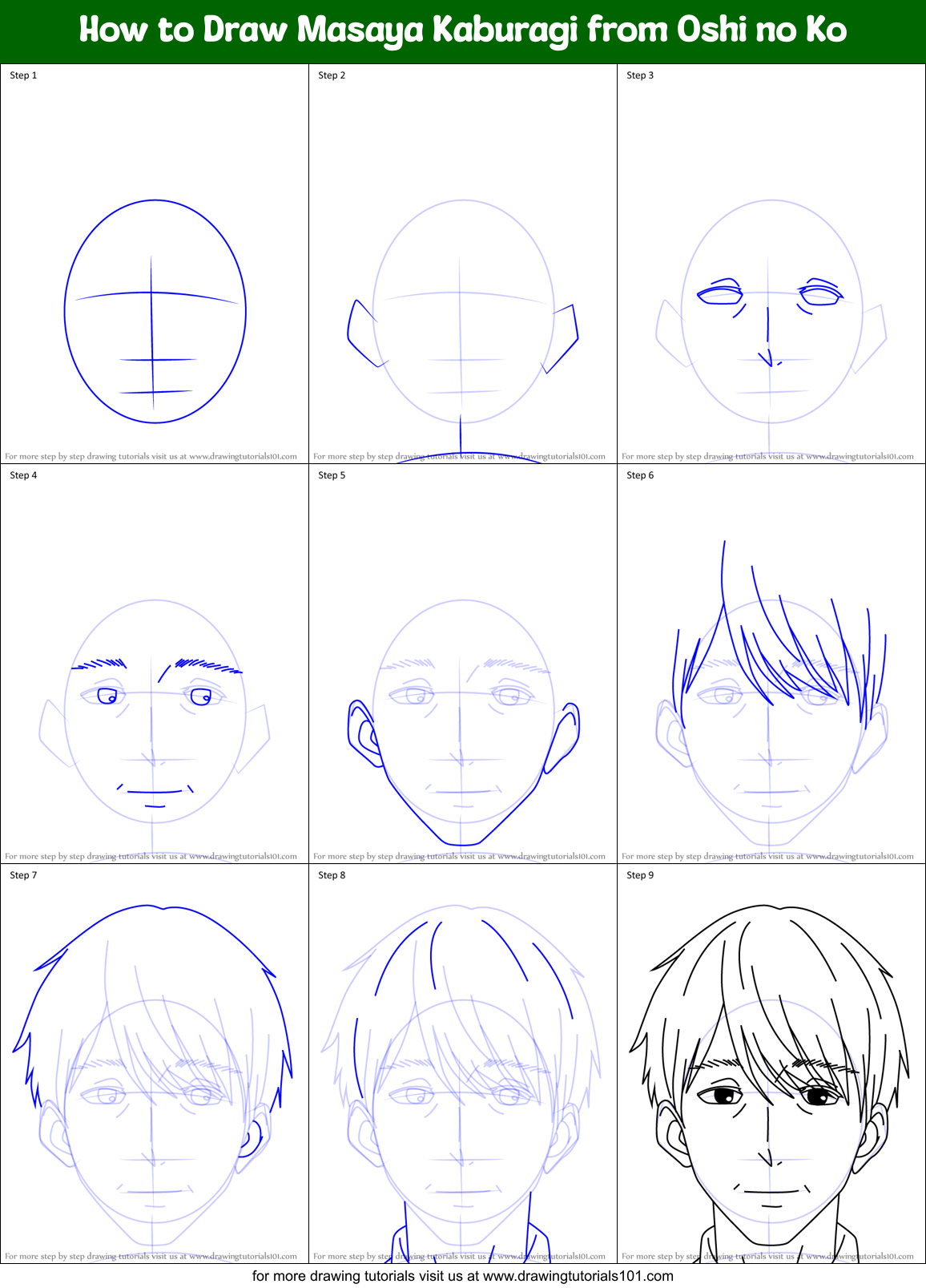 How to Draw Masaya Kaburagi from Oshi no Ko Printable Step by Step