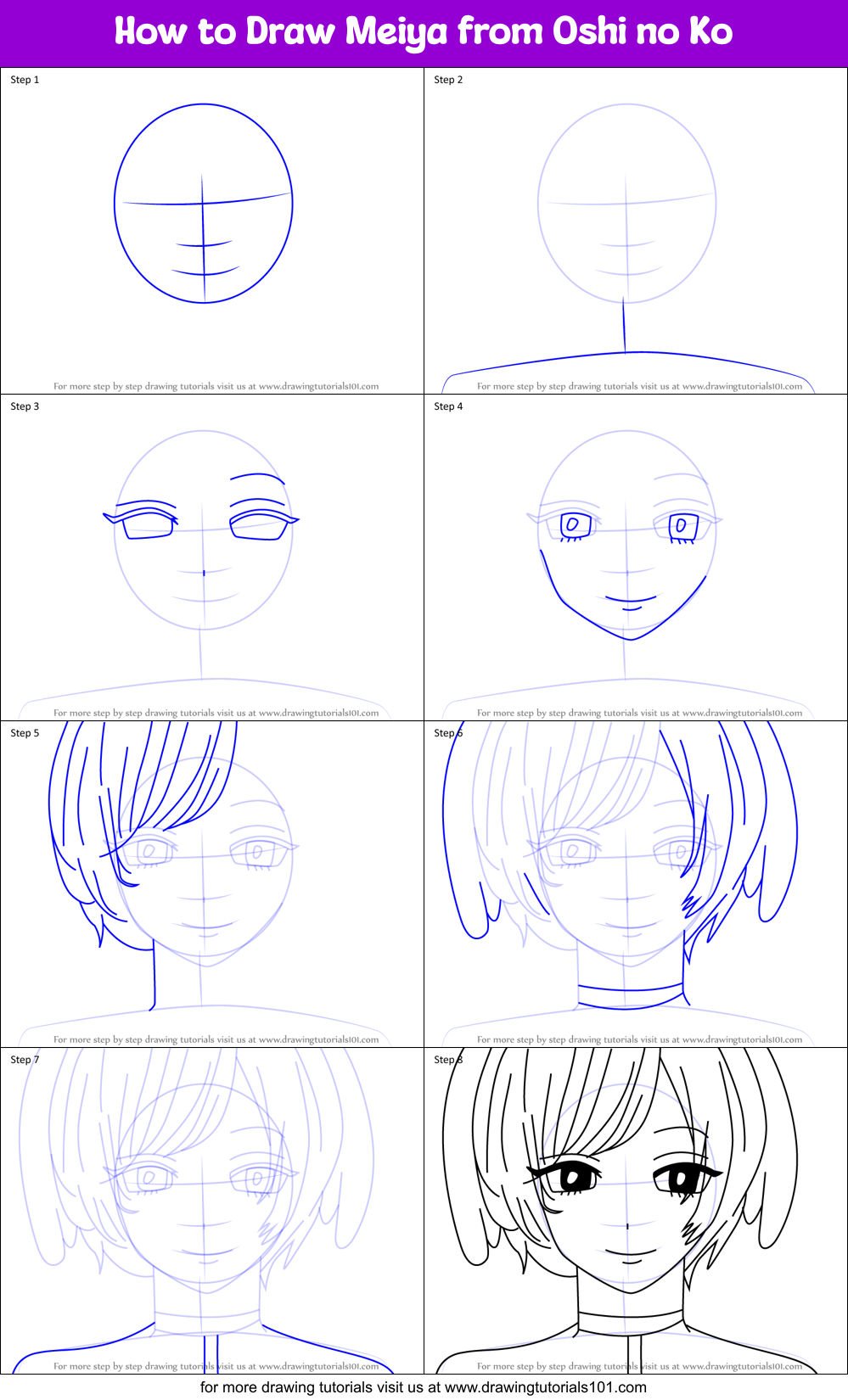 How to Draw Meiya from Oshi no Ko Printable Step by Step