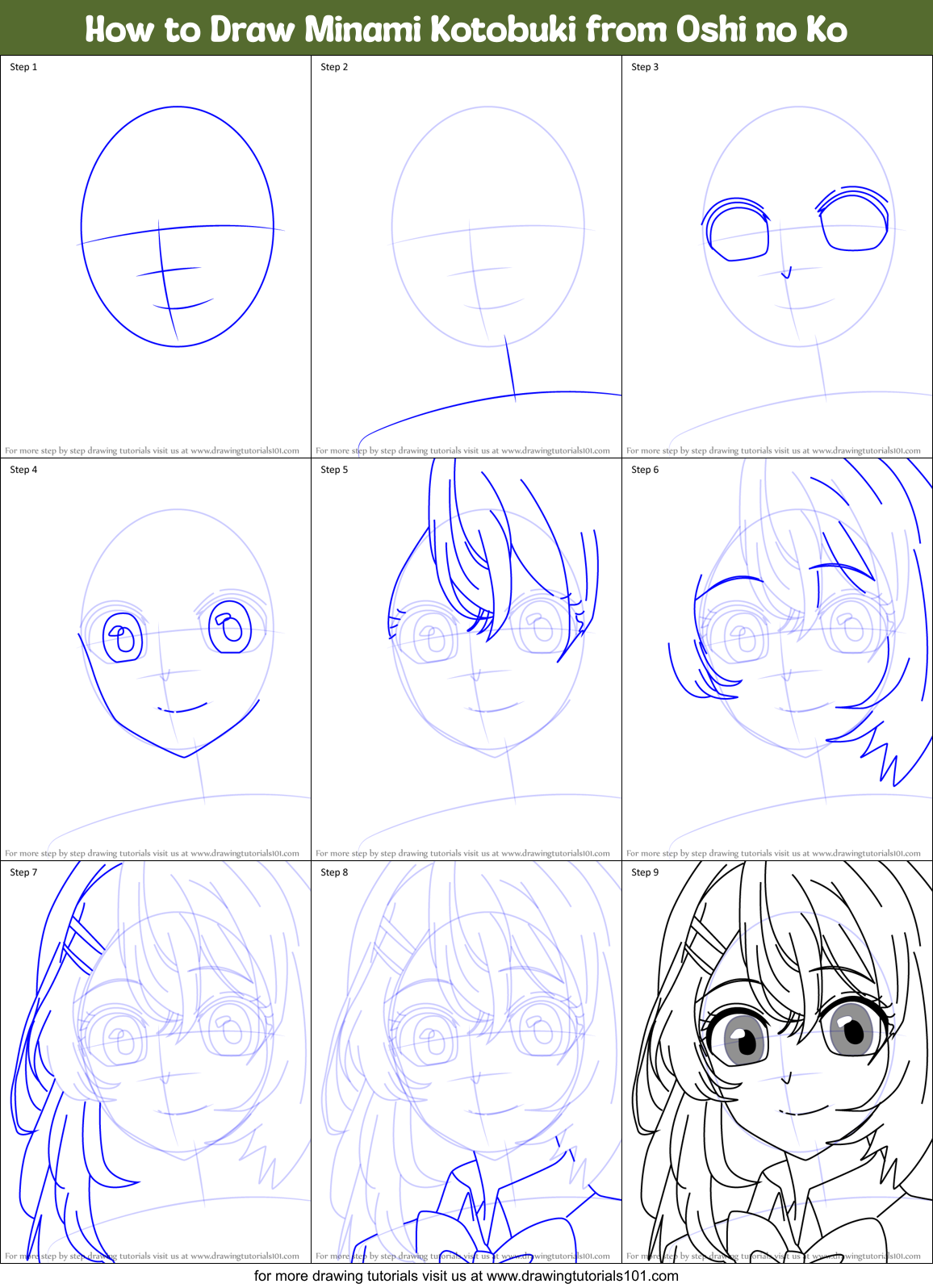 How to Draw Minami Kotobuki from Oshi no Ko Printable Step by Step