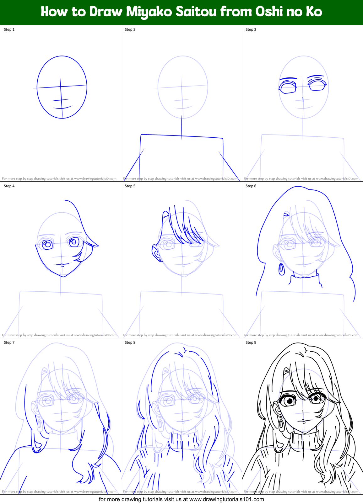How to Draw Miyako Saitou from Oshi no Ko Printable Step by Step