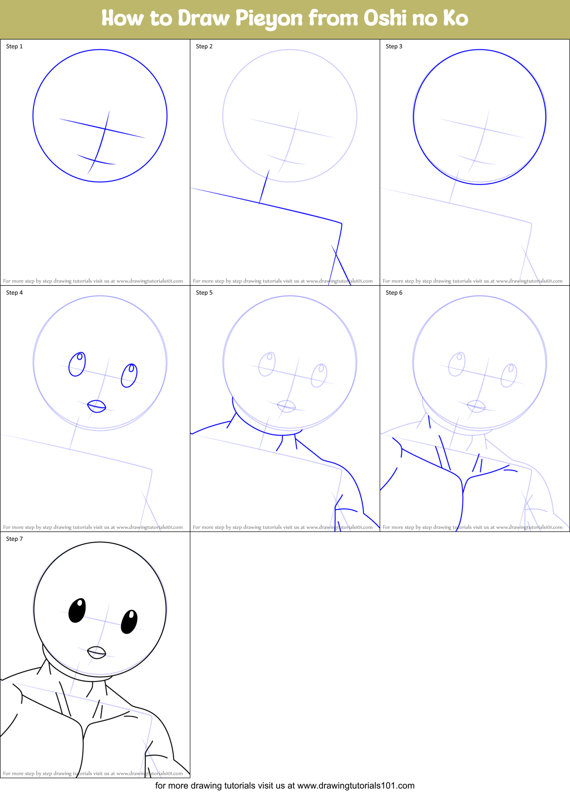 How to Draw Pieyon from Oshi no Ko Printable Step by Step