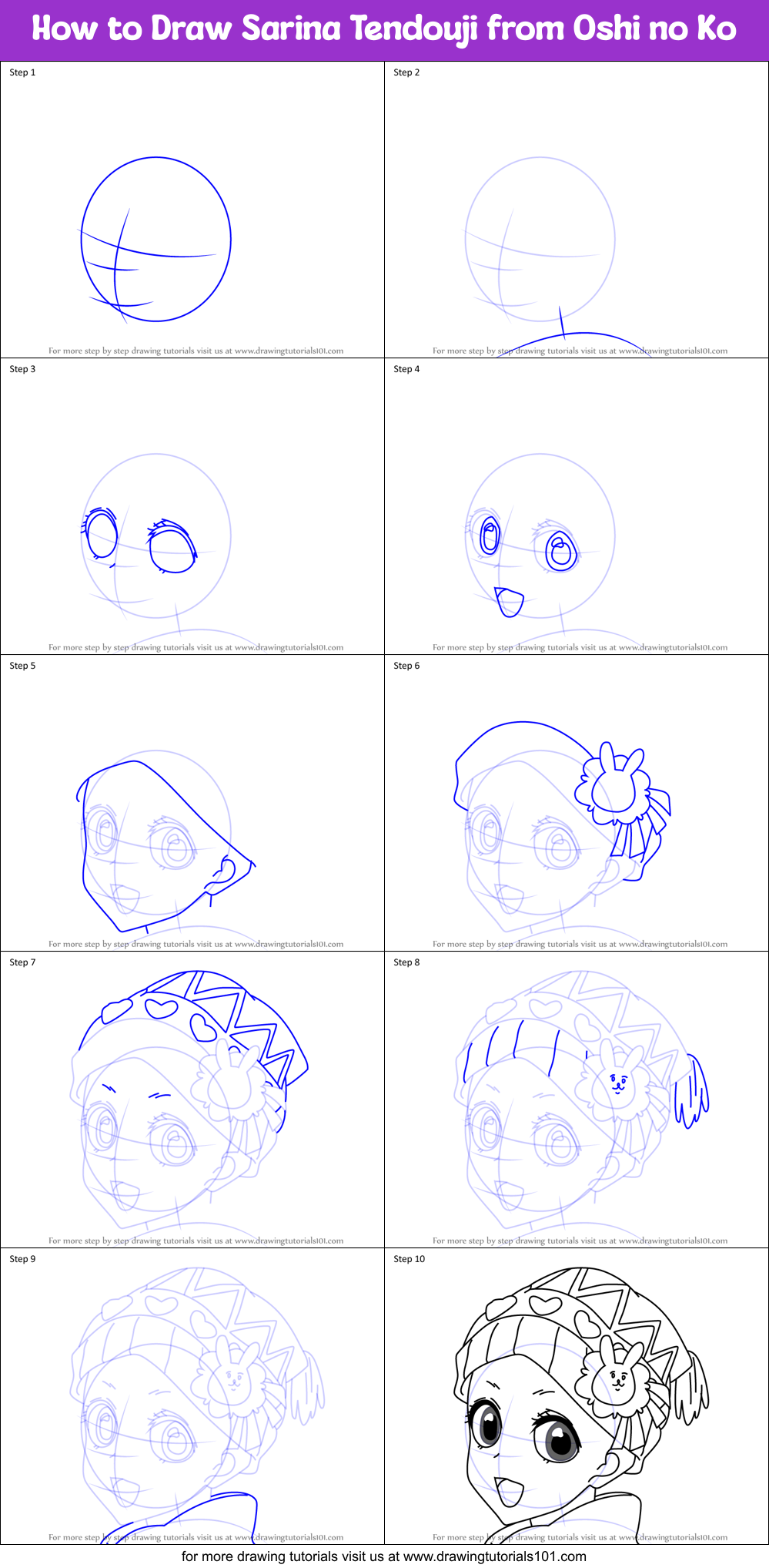 How to Draw Sarina Tendouji from Oshi no Ko Printable Step by Step