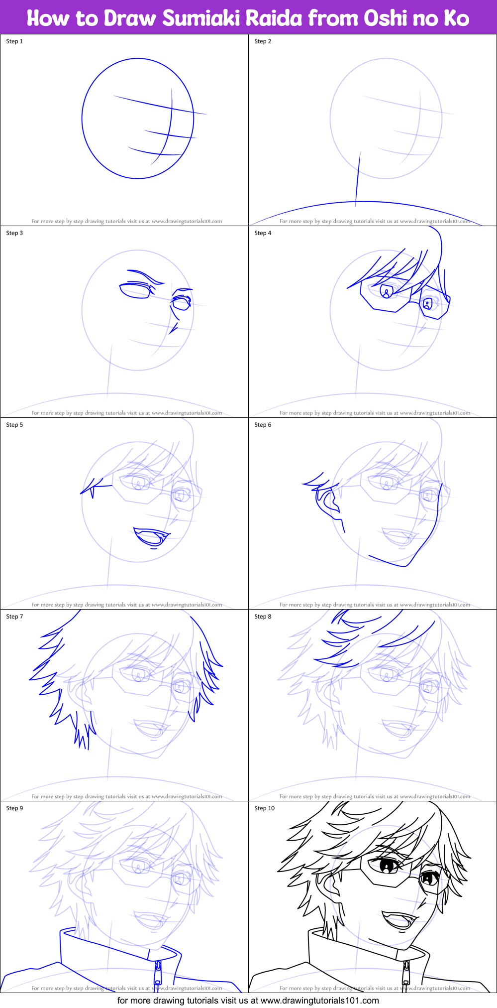 How to Draw Sumiaki Raida from Oshi no Ko Printable Step by Step