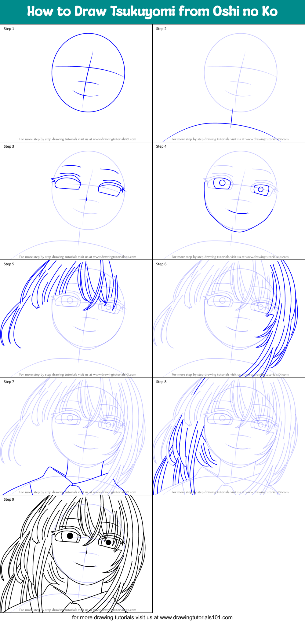 How to Draw Tsukuyomi from Oshi no Ko Printable Step by Step