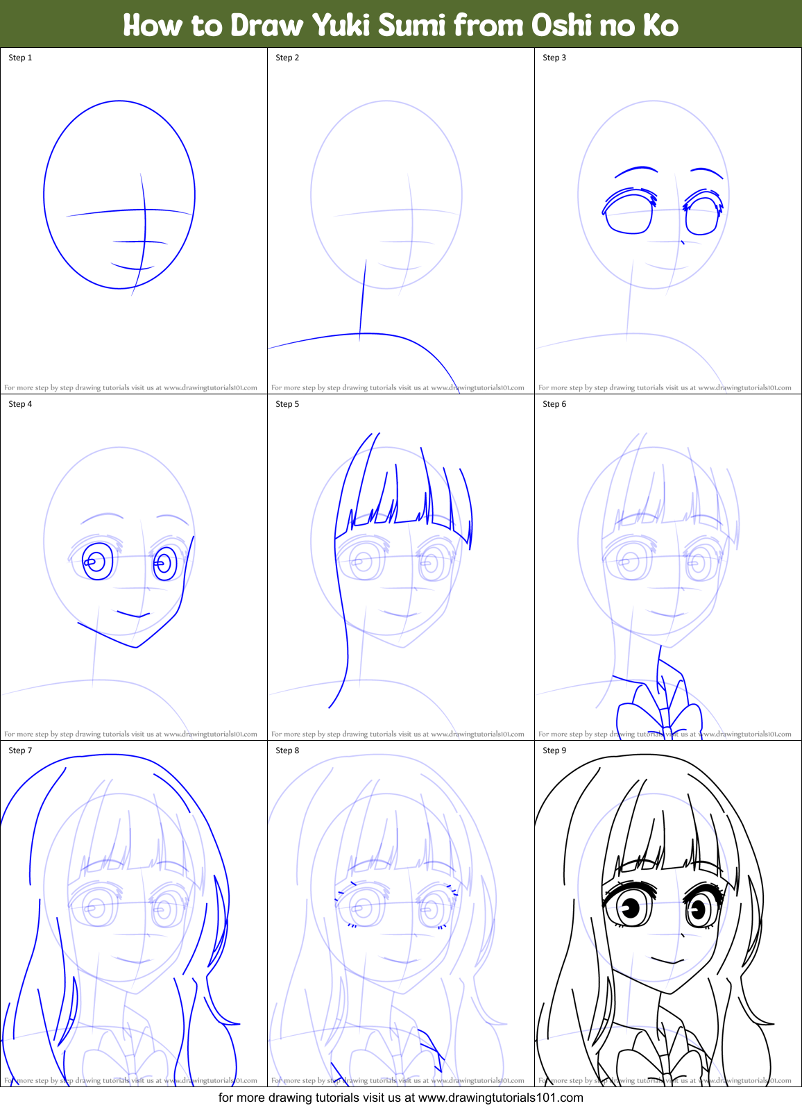 How to Draw Yuki Sumi from Oshi no Ko Printable Step by Step