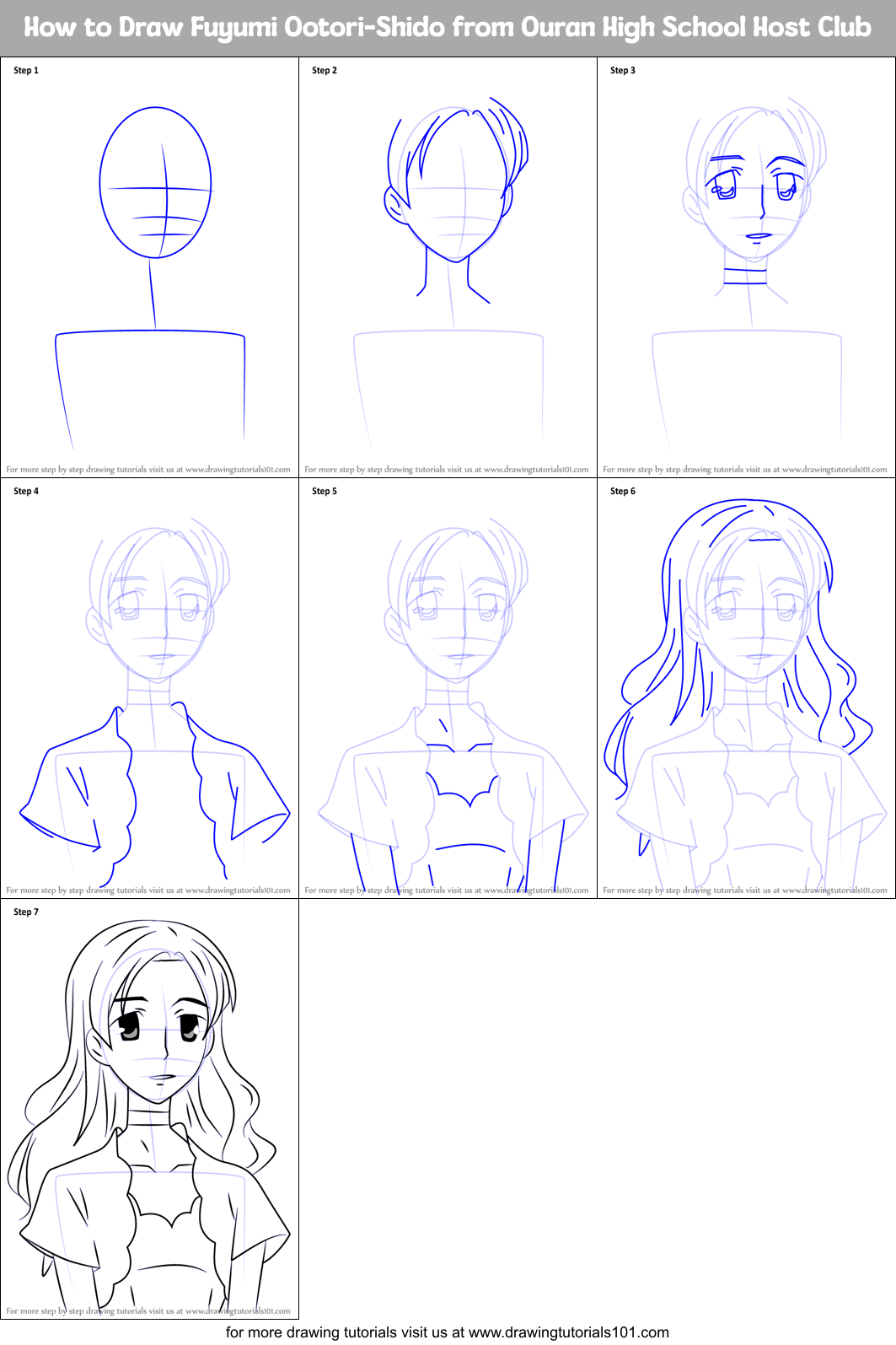 How to Draw Fuyumi Ootori-Shido from Ouran High School Host Club Printable Step by Step