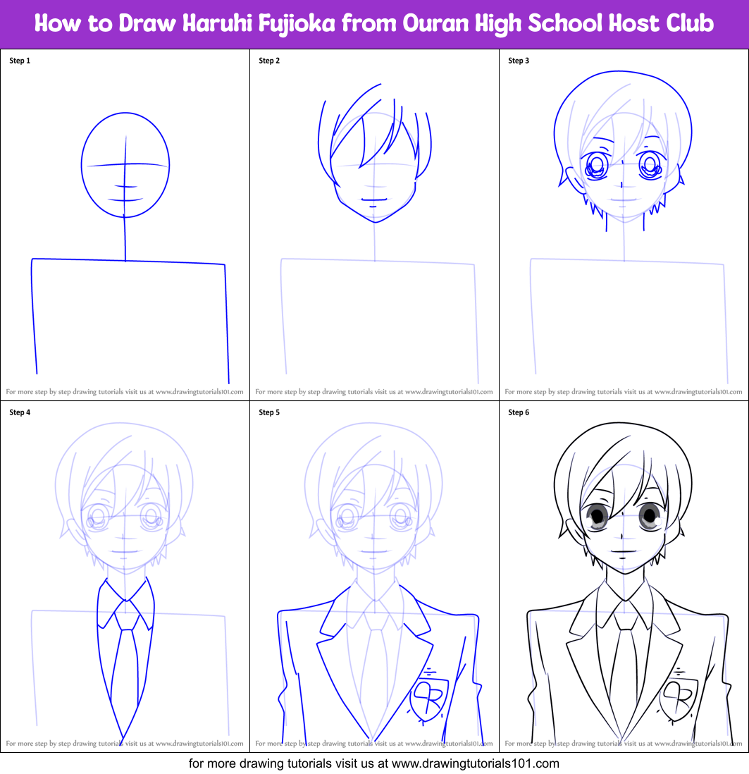 How to Draw Haruhi Fujioka from Ouran High School Host Club Printable Step by Step
