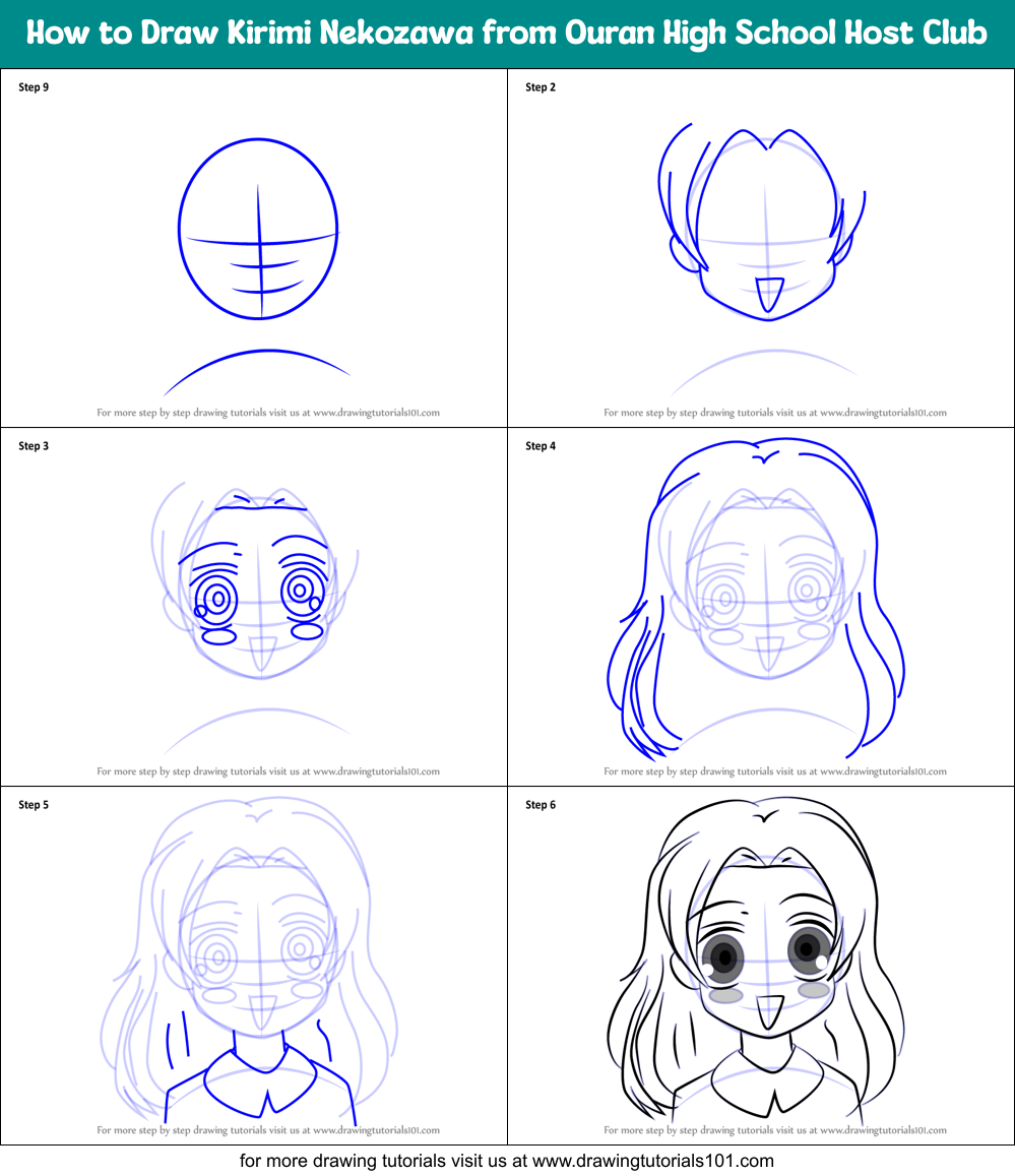 How to Draw Kirimi Nekozawa from Ouran High School Host Club Printable Step by Step