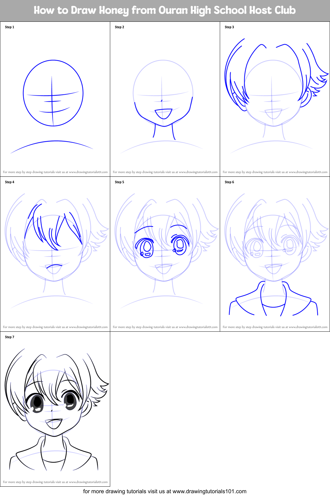 How to Draw Honey from Ouran High School Host Club Printable Step by Step