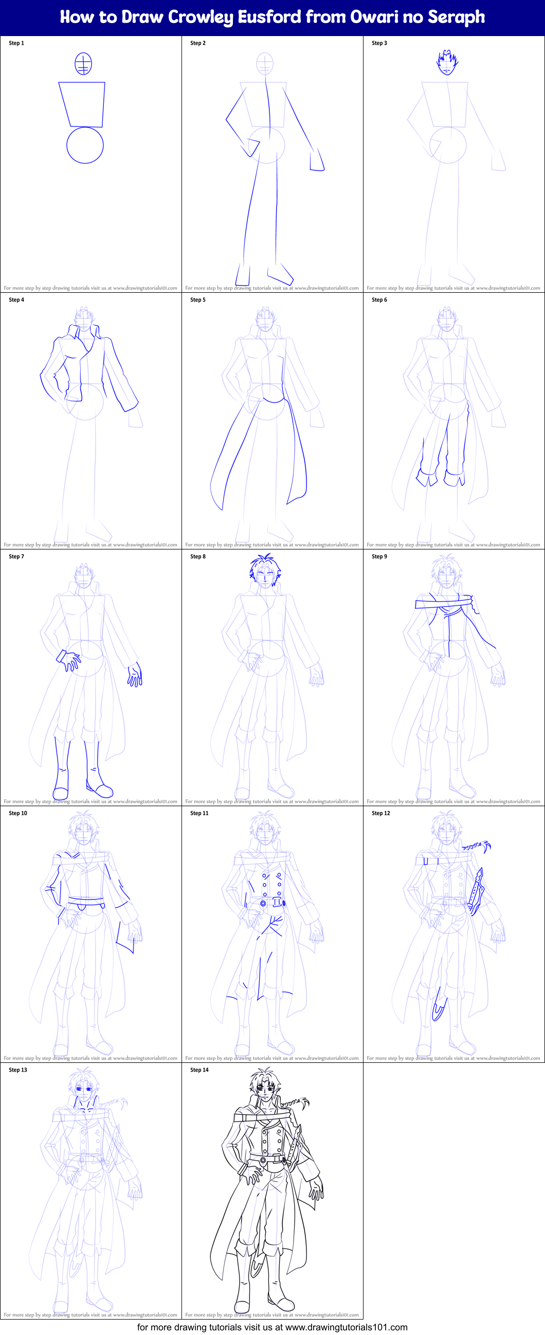 How to Draw Crowley Eusford from Owari no Seraph Printable Step by Step