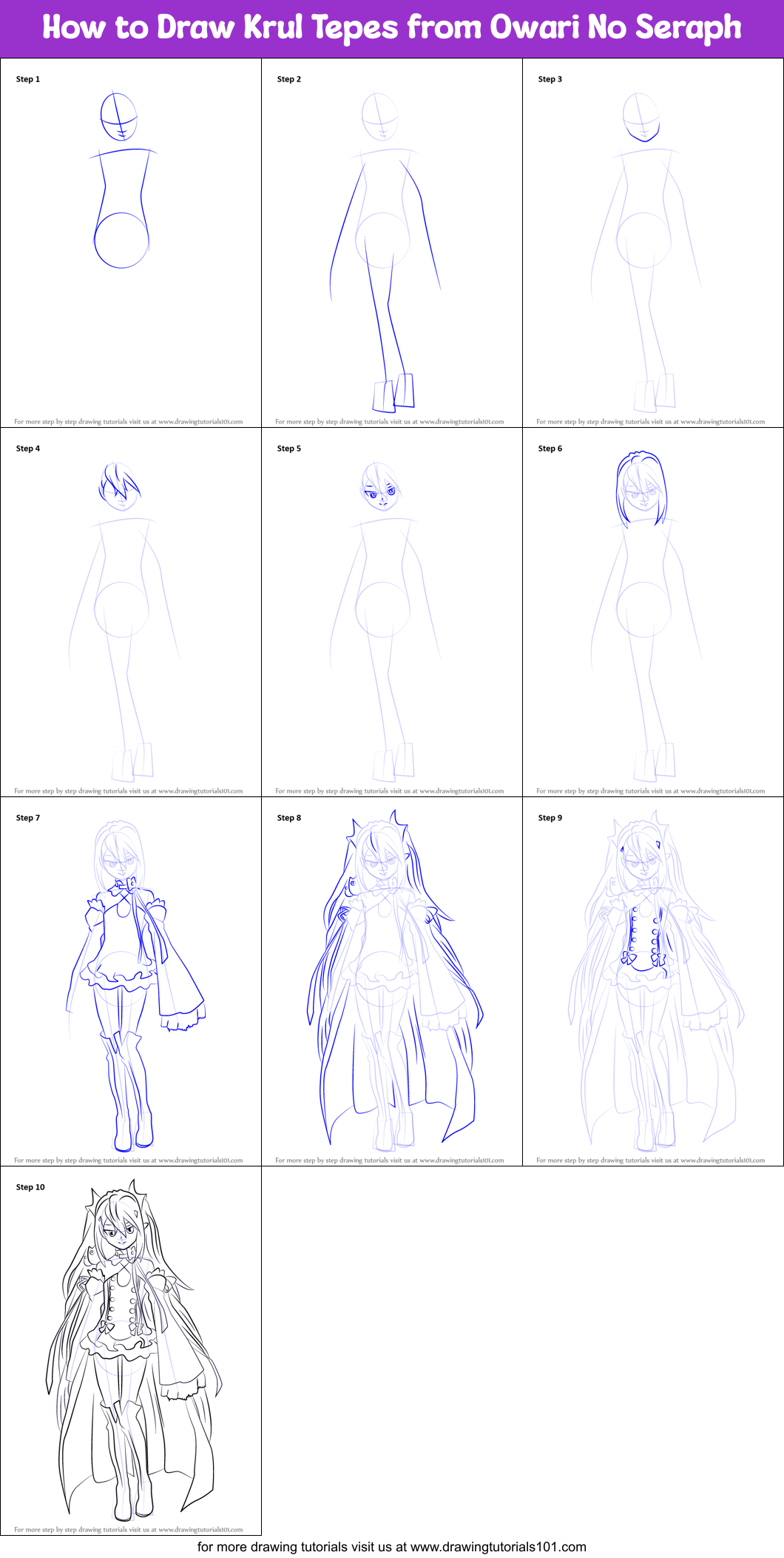 How to Draw Krul Tepes from Owari No Seraph Printable Step by Step