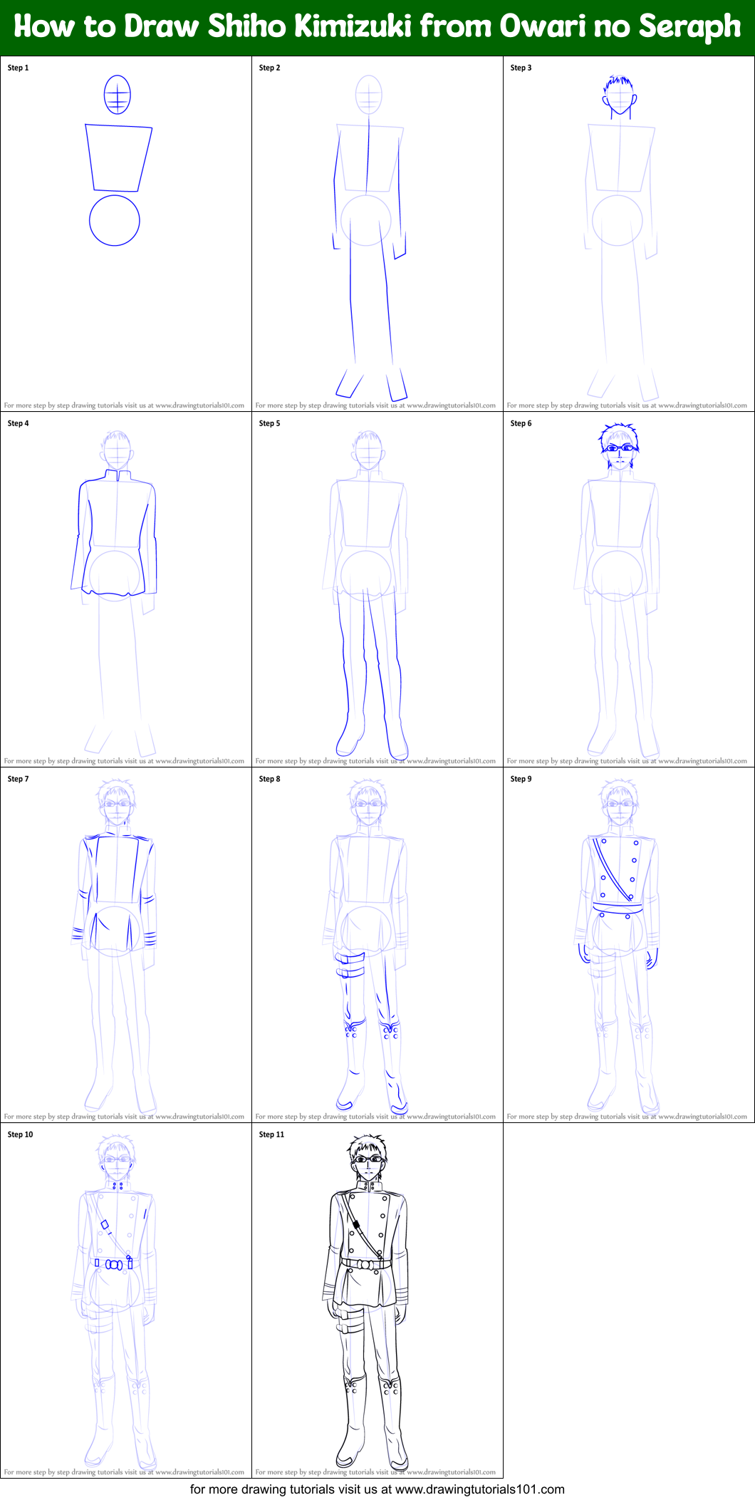 How to Draw Shiho Kimizuki from Owari no Seraph Printable Step by Step