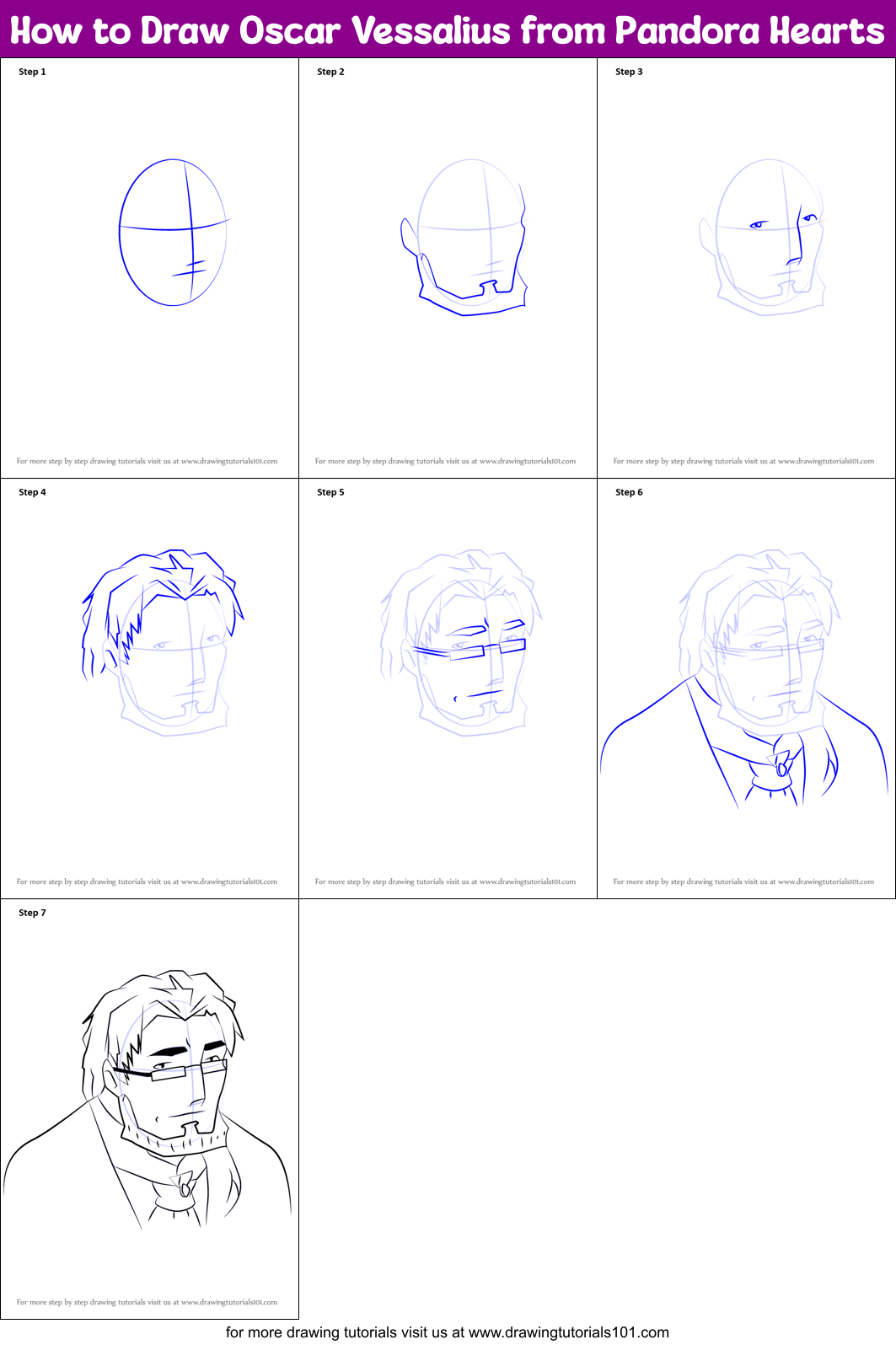 How to Draw Oscar Vessalius from Pandora Hearts Printable Step by Step