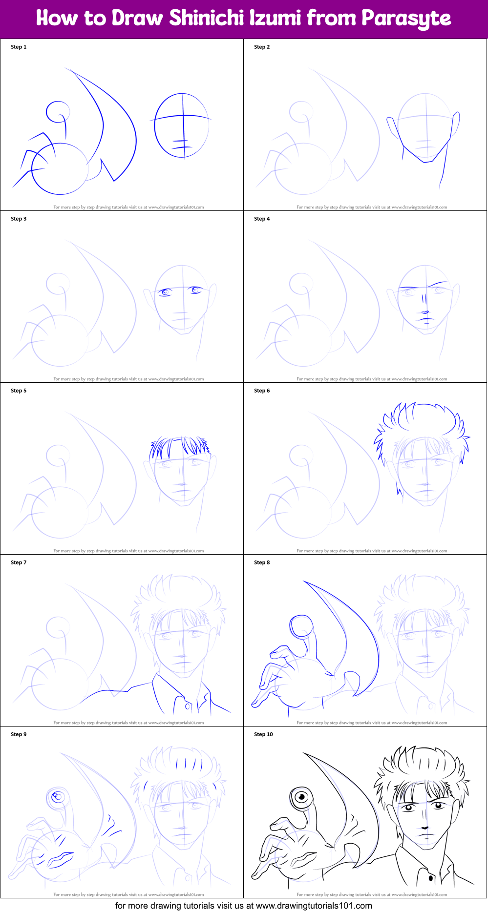 How to Draw Shinichi Izumi from Parasyte Printable Step by Step