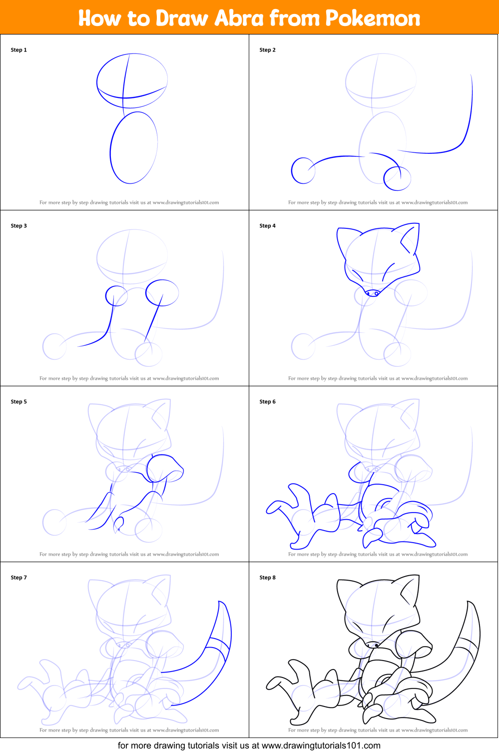 How to Draw Abra from Pokemon Printable Step by Step