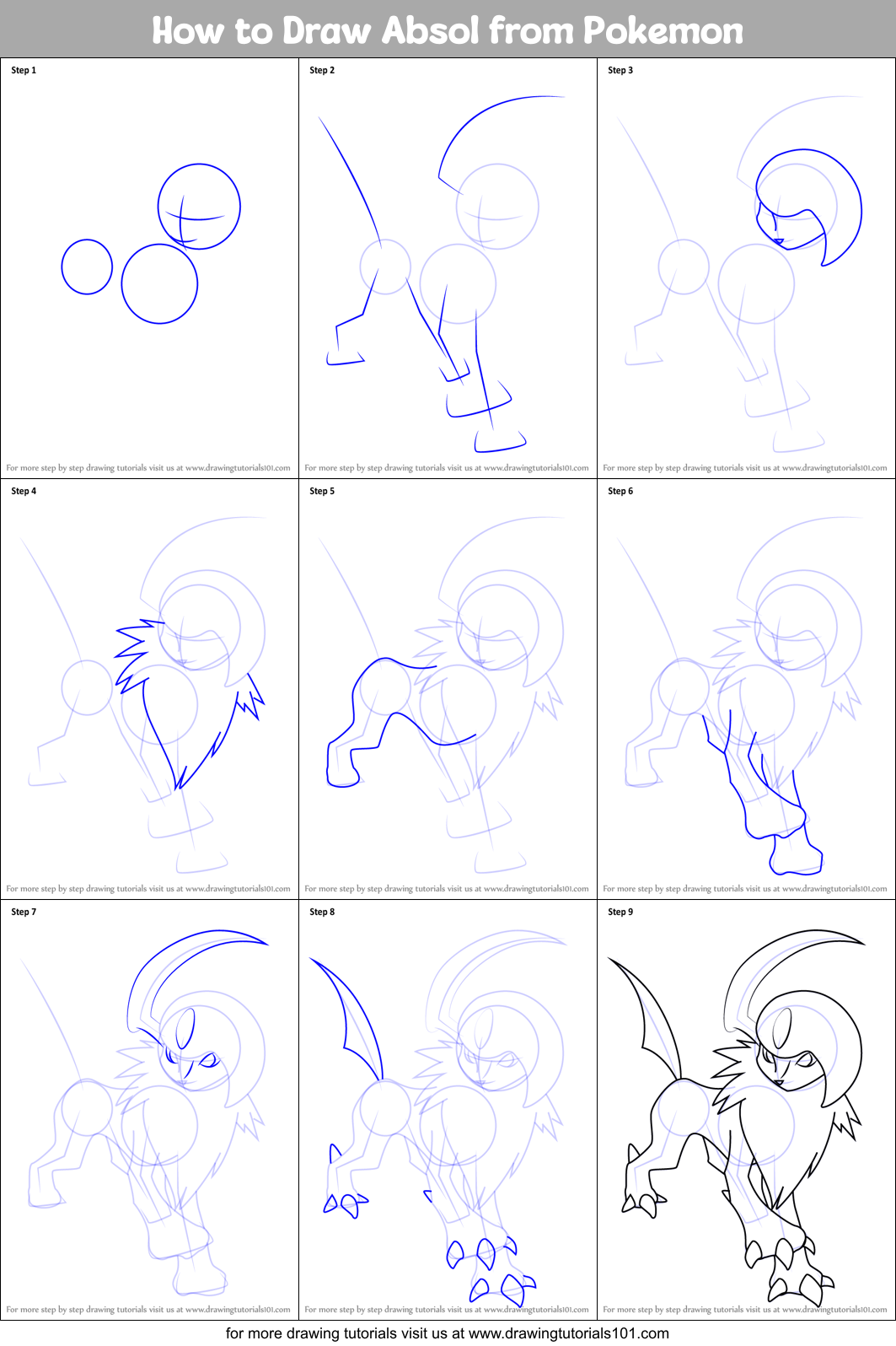 How to Draw Absol from Pokemon Printable Step by Step