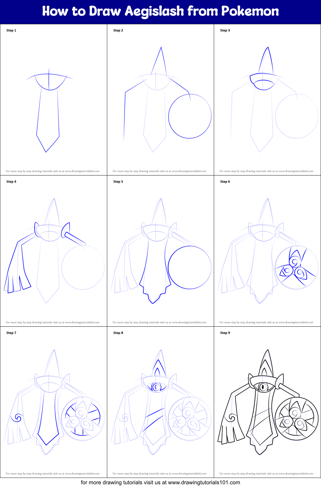 How to Draw Aegislash from Pokemon Printable Step by Step