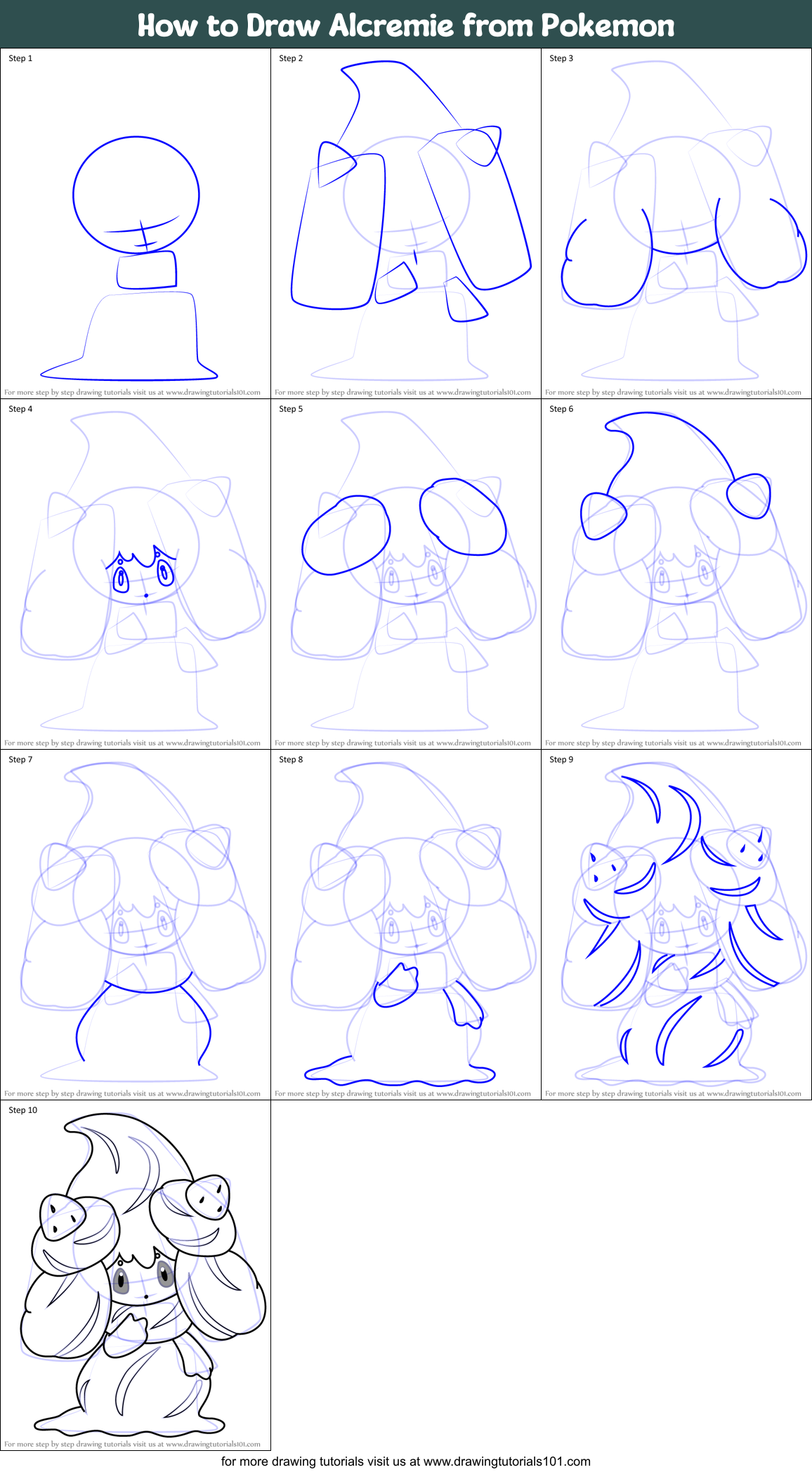 How to Draw Alcremie from Pokemon Printable Step by Step