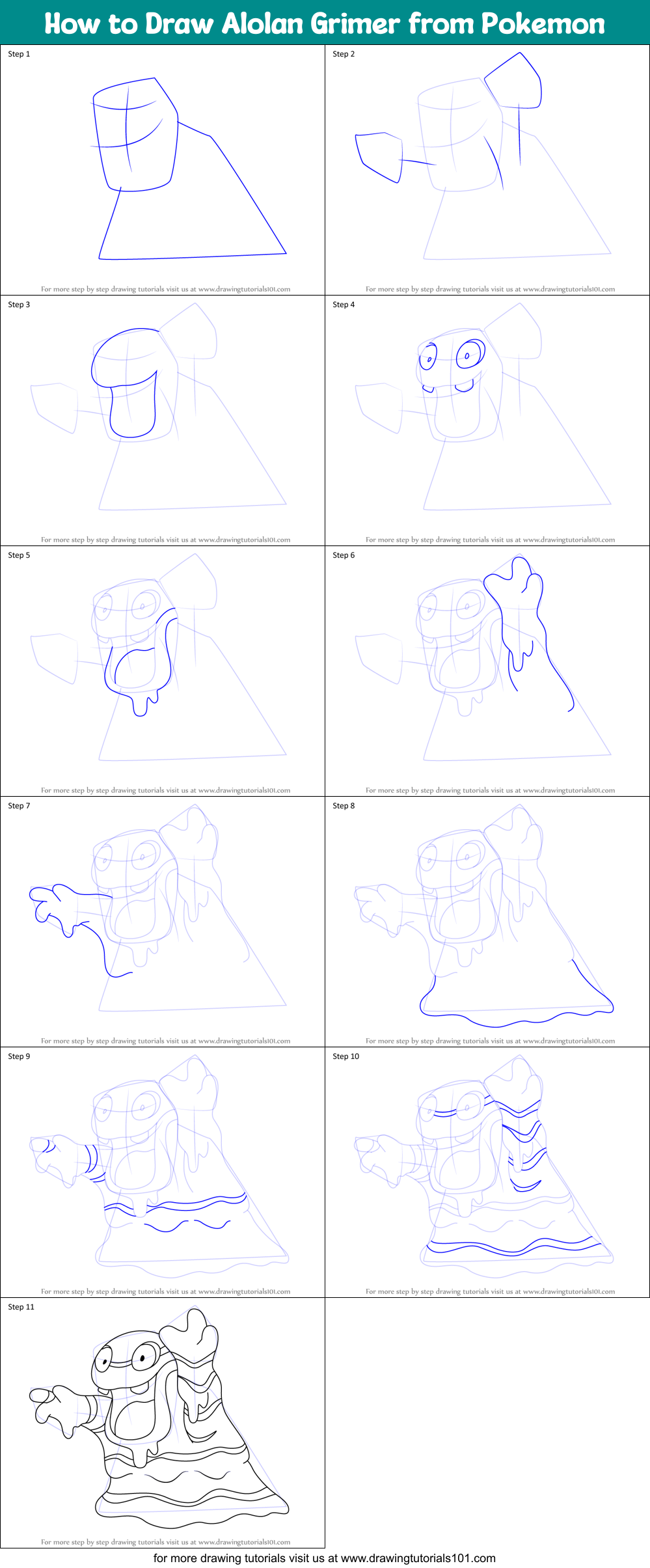 How to Draw Alolan Grimer from Pokemon Printable Step by Step
