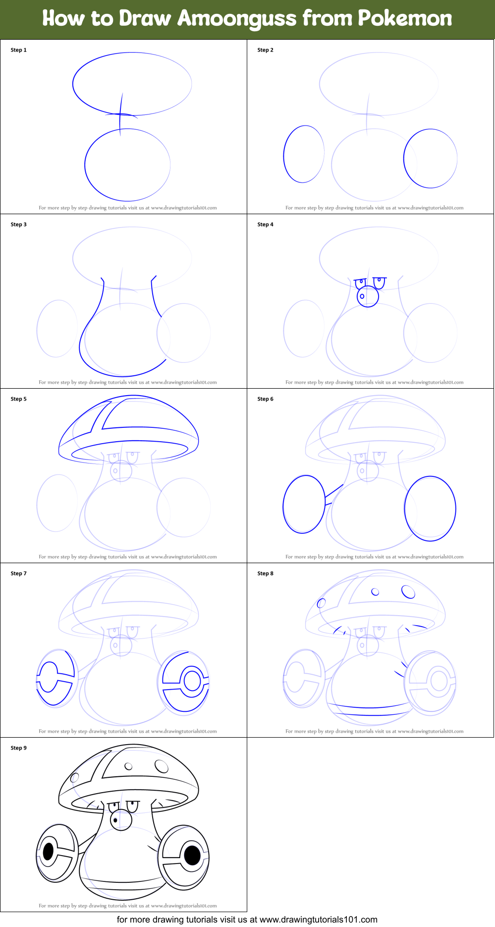 How to Draw Amoonguss from Pokemon Printable Step by Step