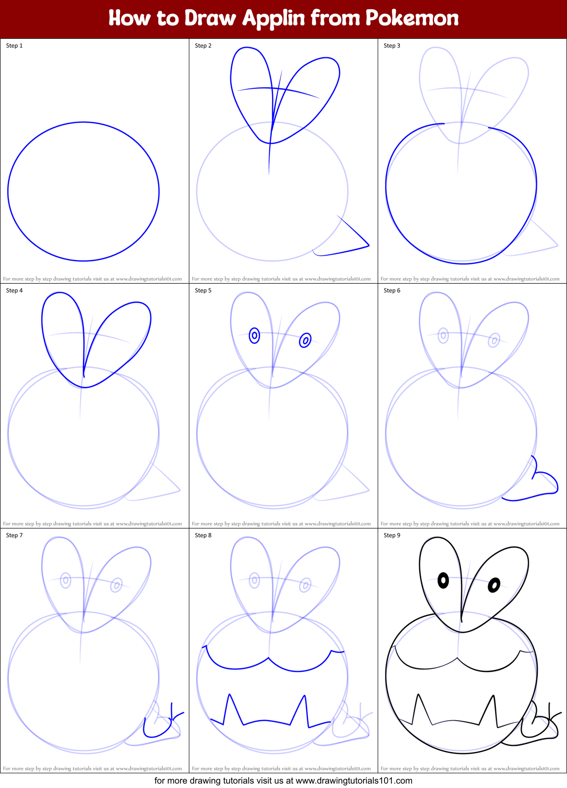 How to Draw Applin from Pokemon Printable Step by Step