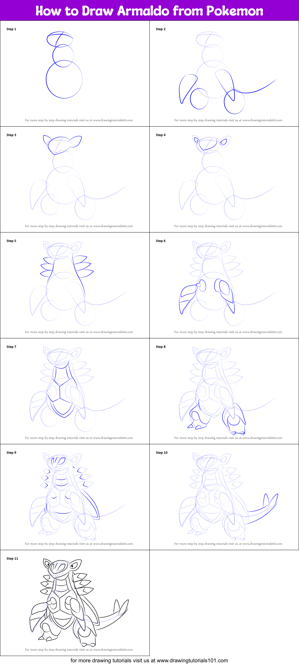 How to Draw Armaldo from Pokemon Printable Step by Step