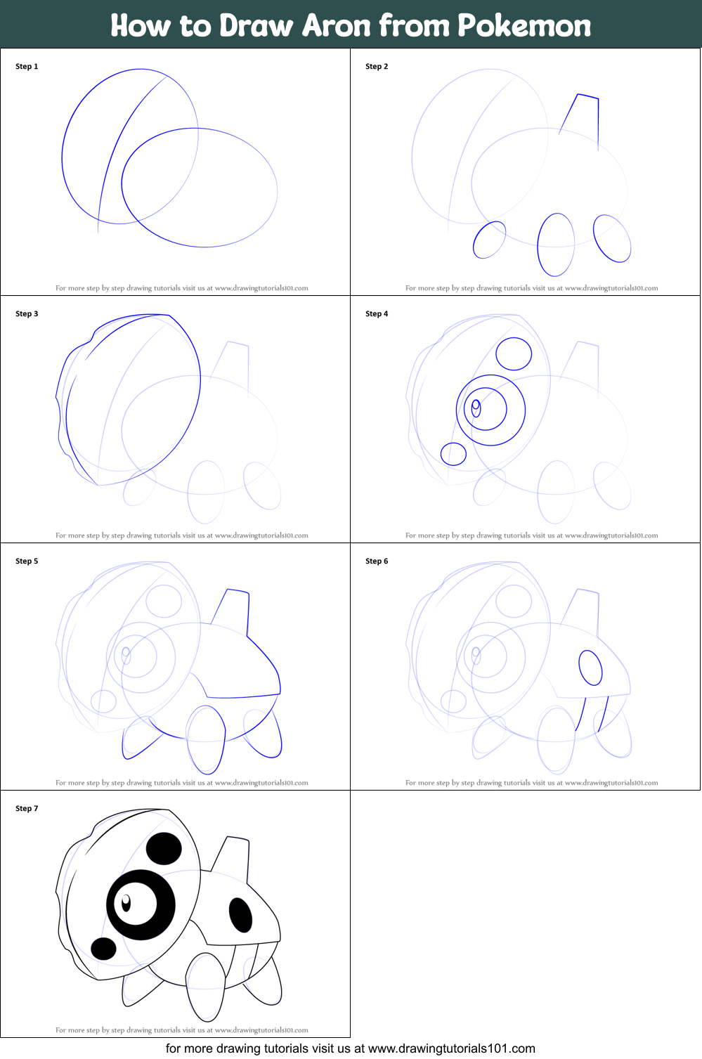 How to Draw Aron from Pokemon Printable Step by Step