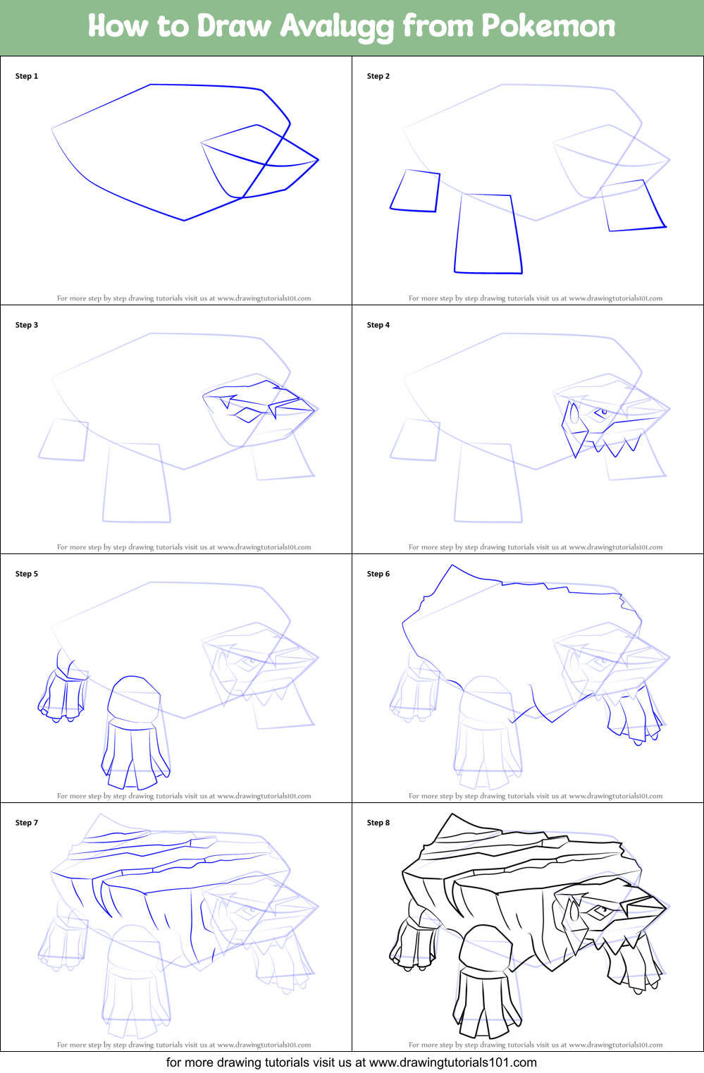 How to Draw Avalugg from Pokemon Printable Step by Step