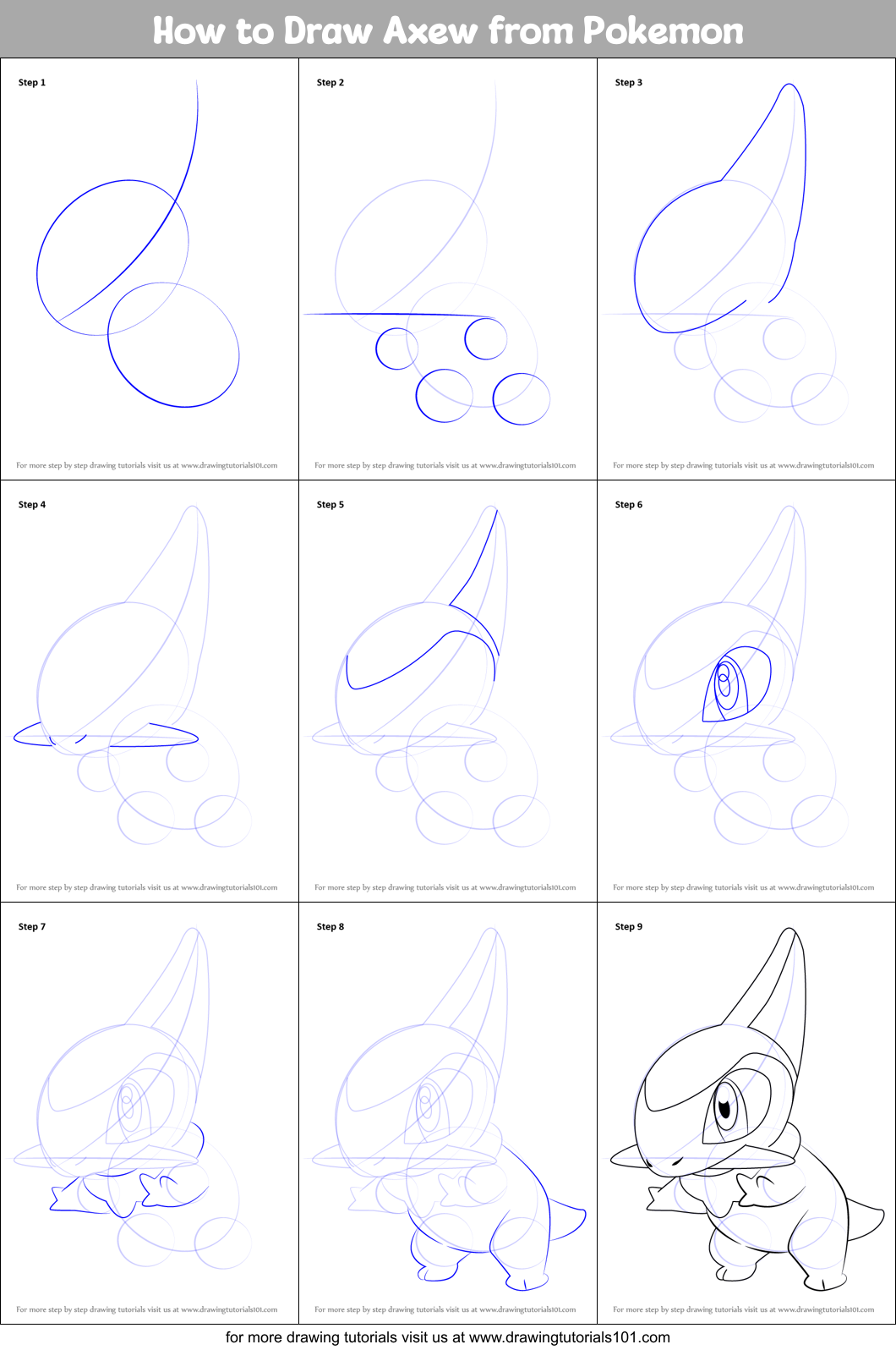 How to Draw Axew from Pokemon Printable Step by Step