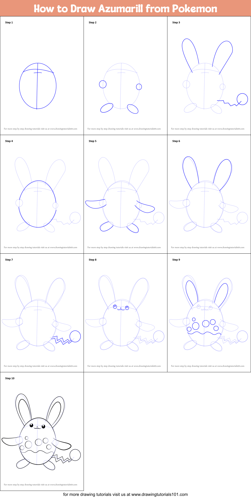 How to Draw Azumarill from Pokemon Printable Step by Step
