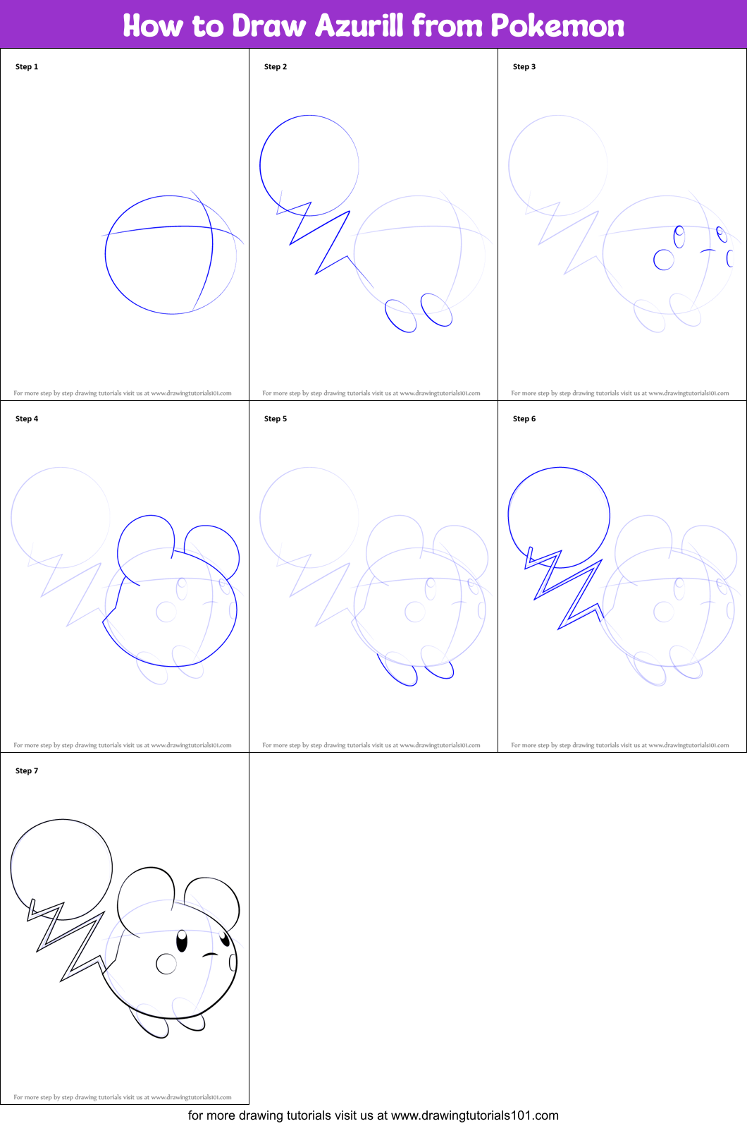 How to Draw Azurill from Pokemon Printable Step by Step