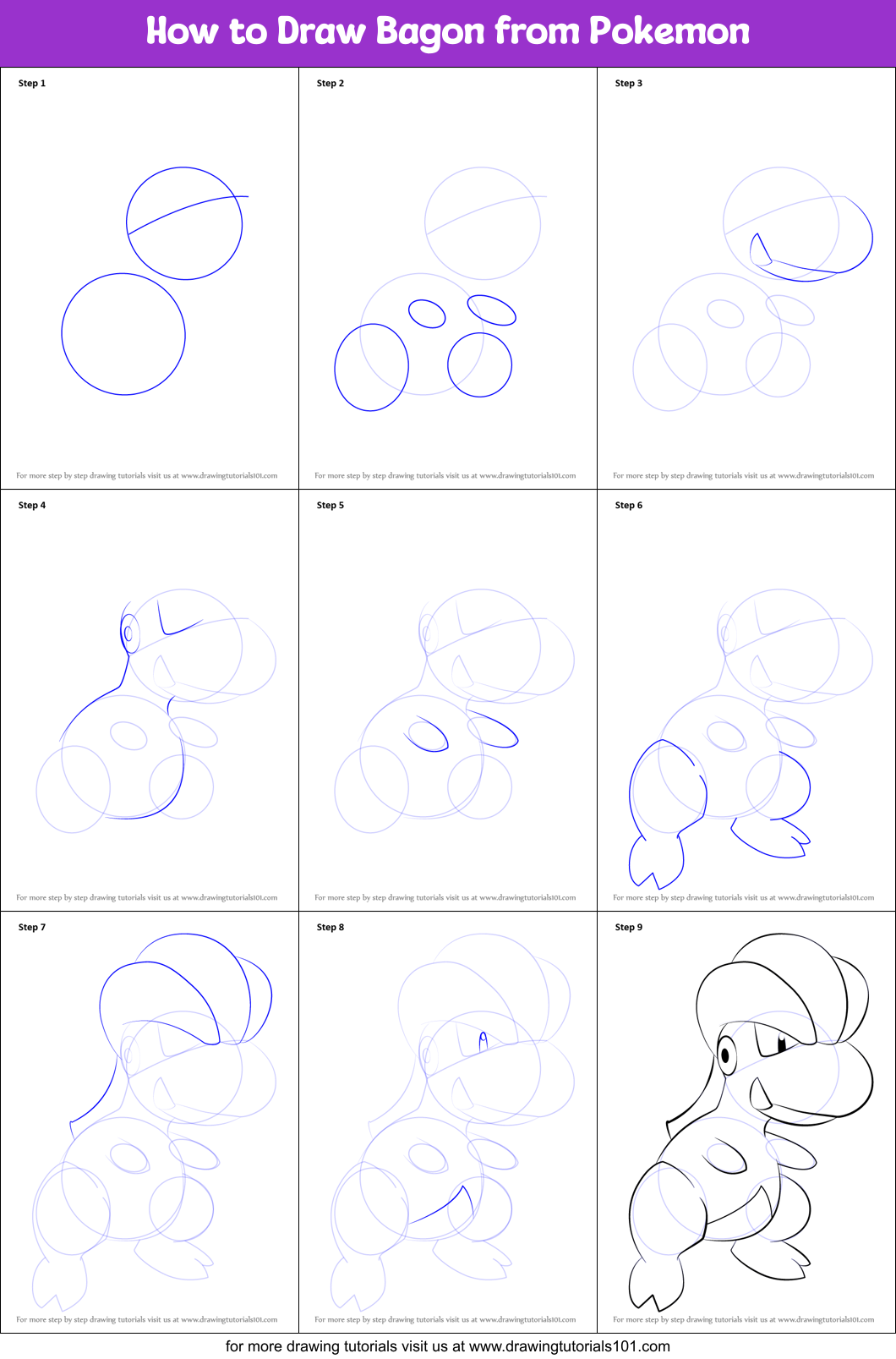 How to Draw Bagon from Pokemon Printable Step by Step