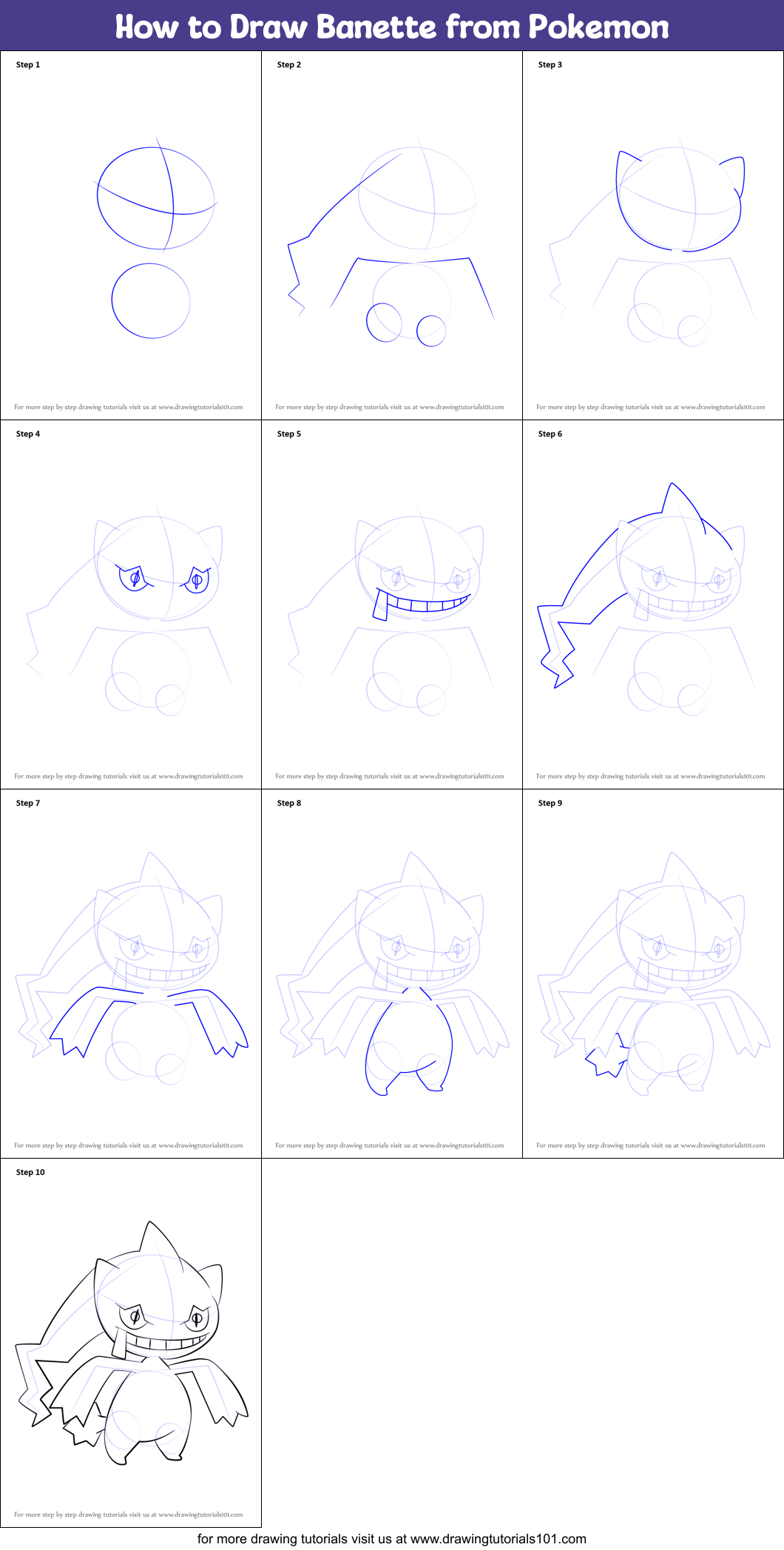 How to Draw Banette from Pokemon Printable Step by Step