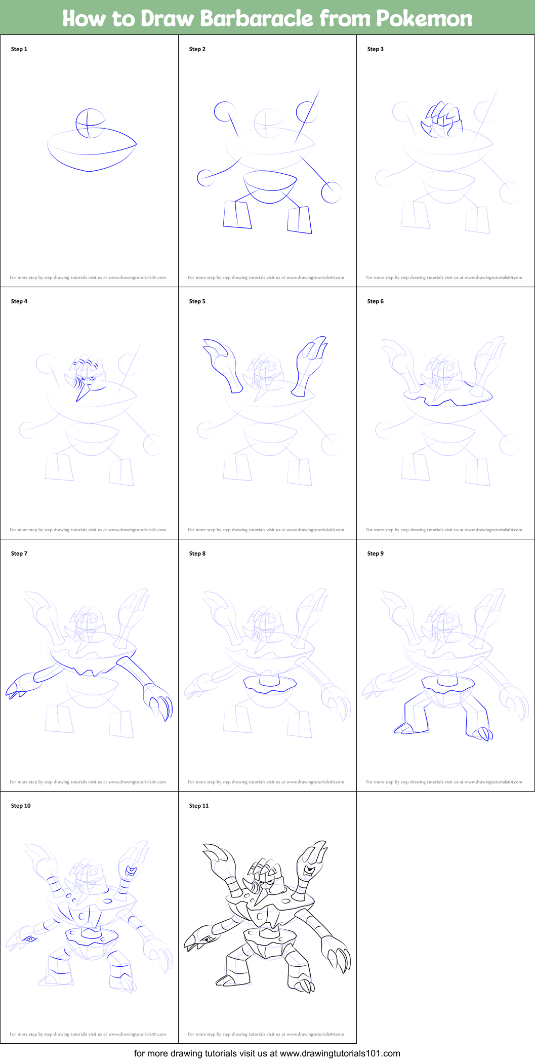 How to Draw Barbaracle from Pokemon Printable Step by Step