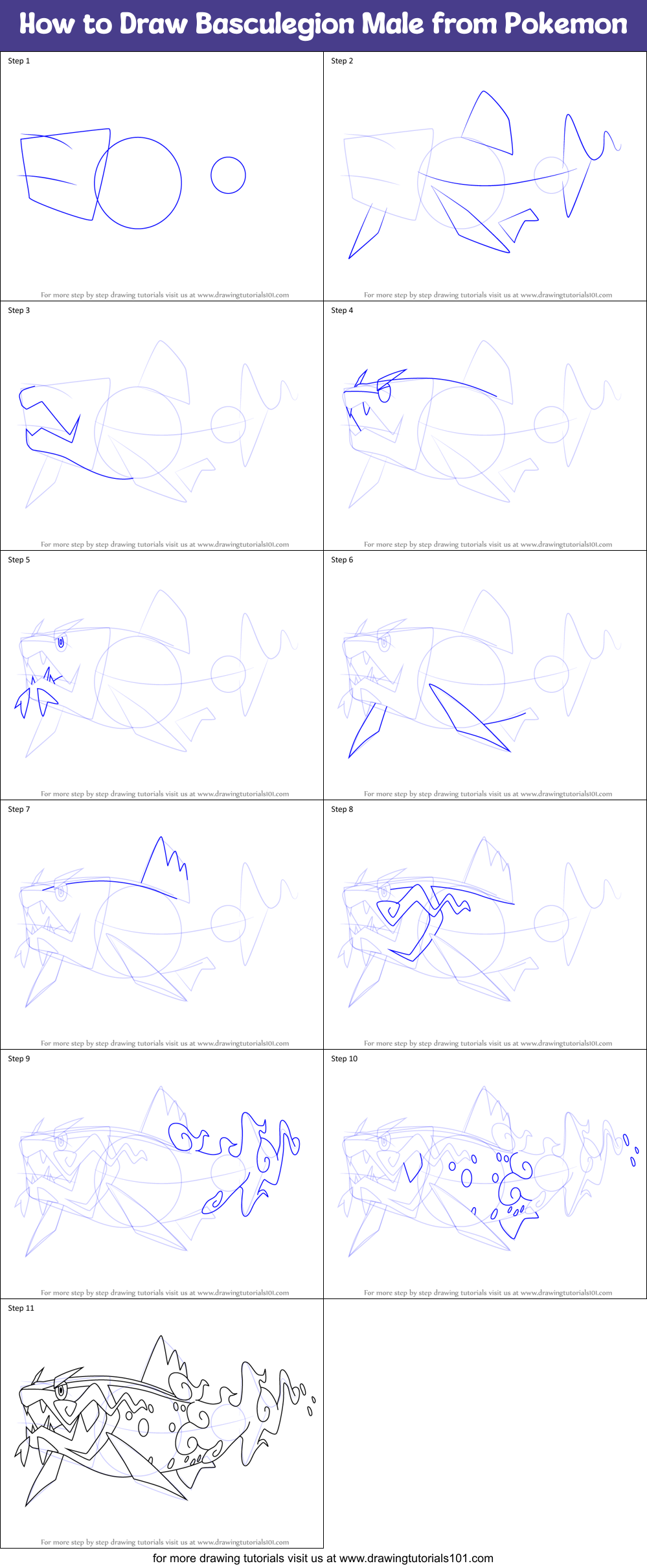 How to Draw Basculegion Male from Pokemon Printable Step by Step
