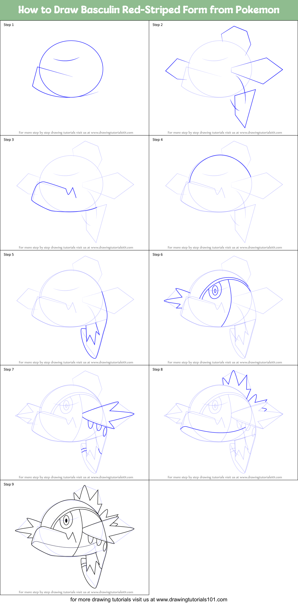 How to Draw Basculin Red-Striped Form from Pokemon Printable Step by Step