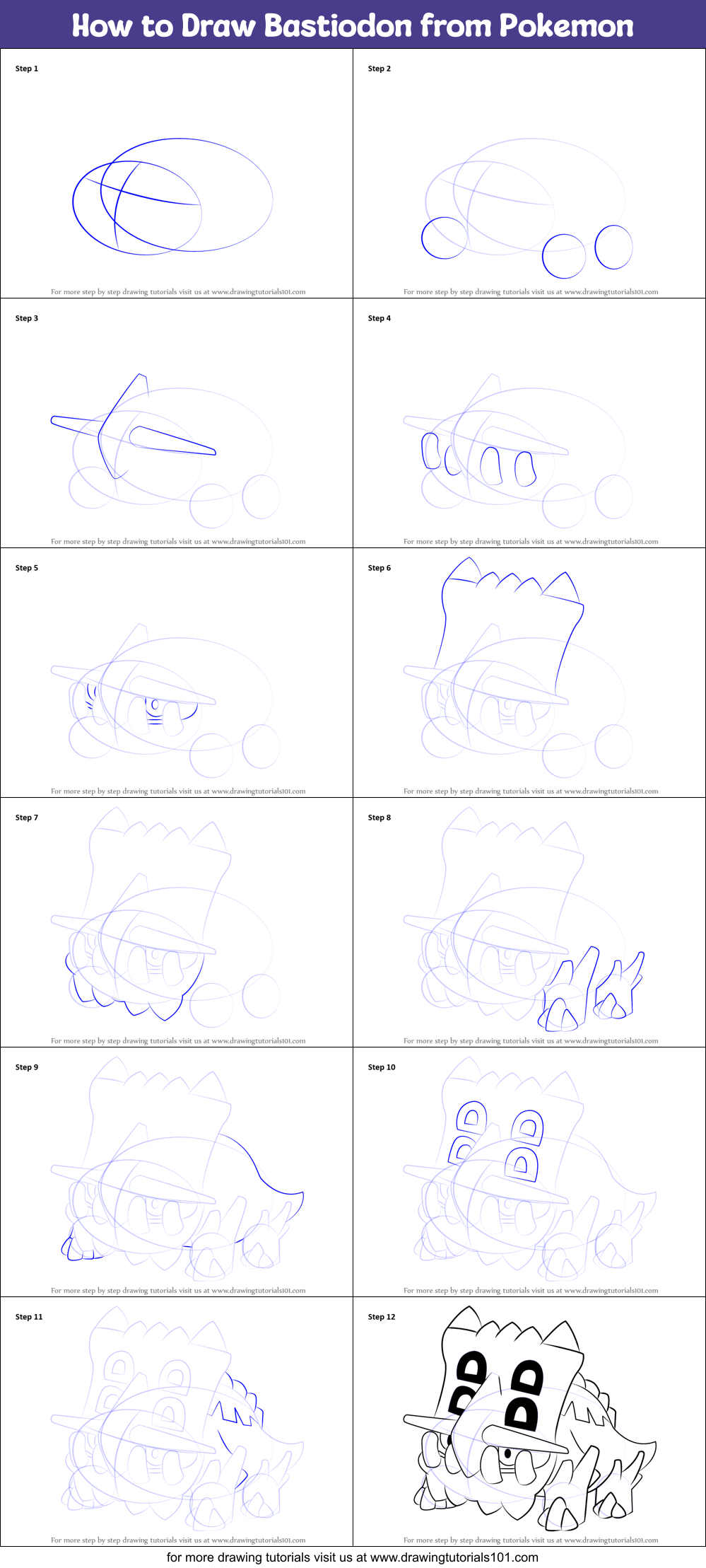 How to Draw Bastiodon from Pokemon Printable Step by Step